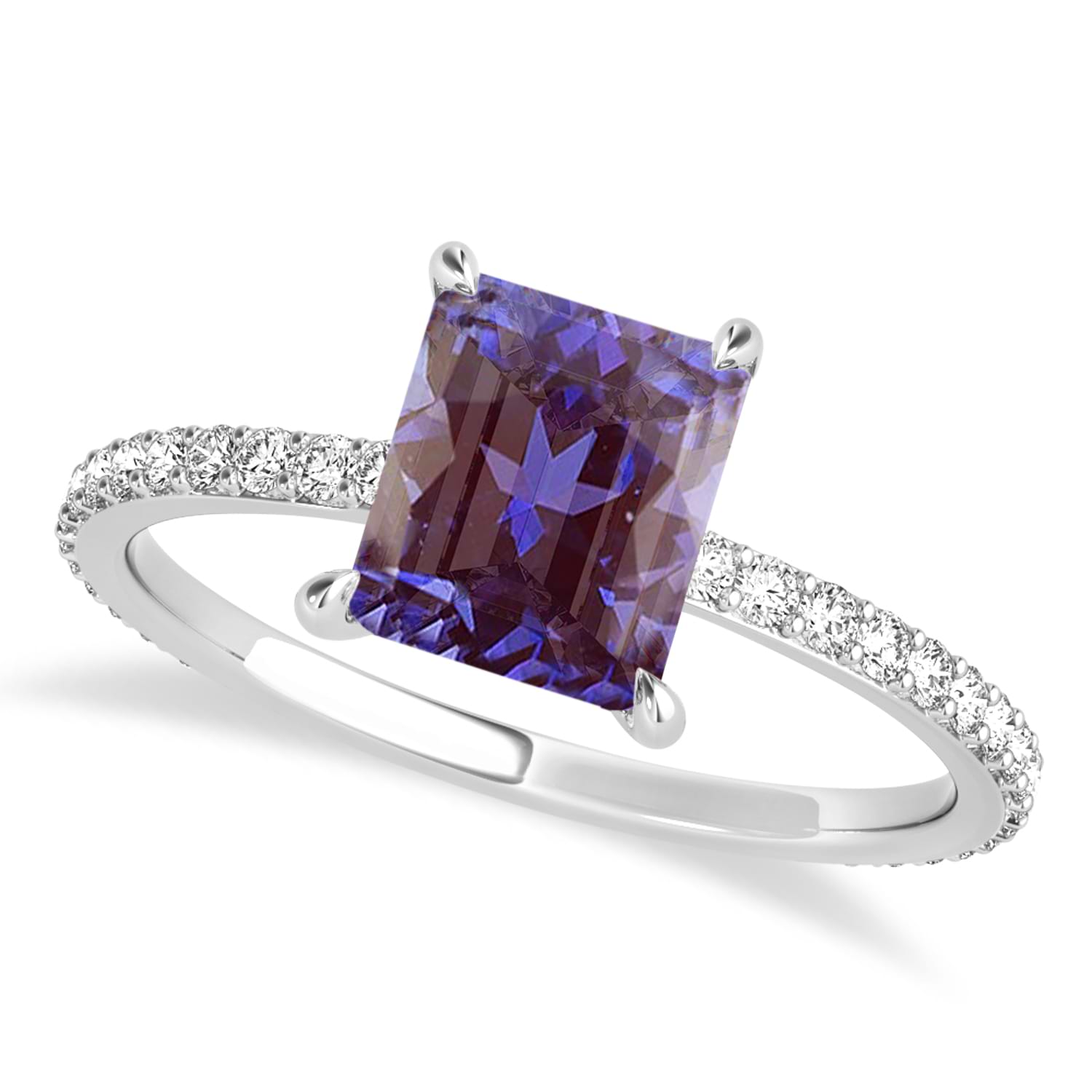 Emerald Alexandrite & Diamond Hidden Halo Engagement Ring 14k White Gold (2.93ct)