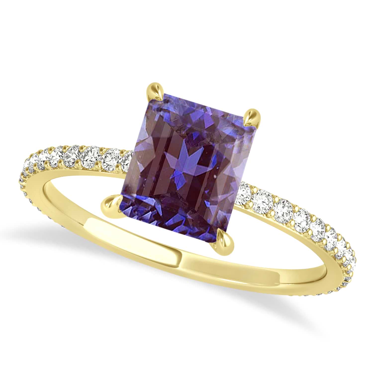 Emerald Alexandrite & Diamond Hidden Halo Engagement Ring 18k Yellow Gold (2.93ct)