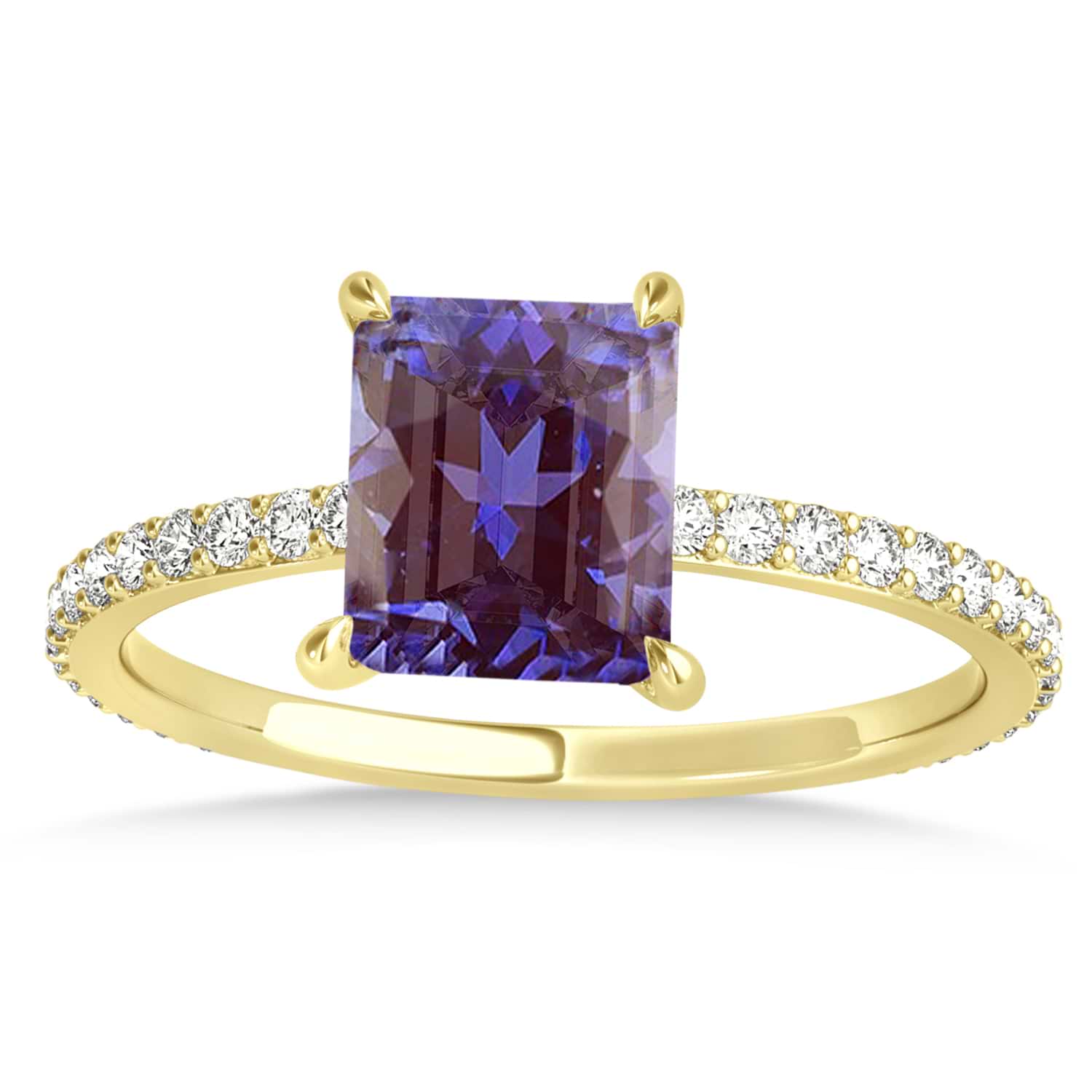 Emerald Alexandrite & Diamond Hidden Halo Engagement Ring 18k Yellow Gold (2.93ct)