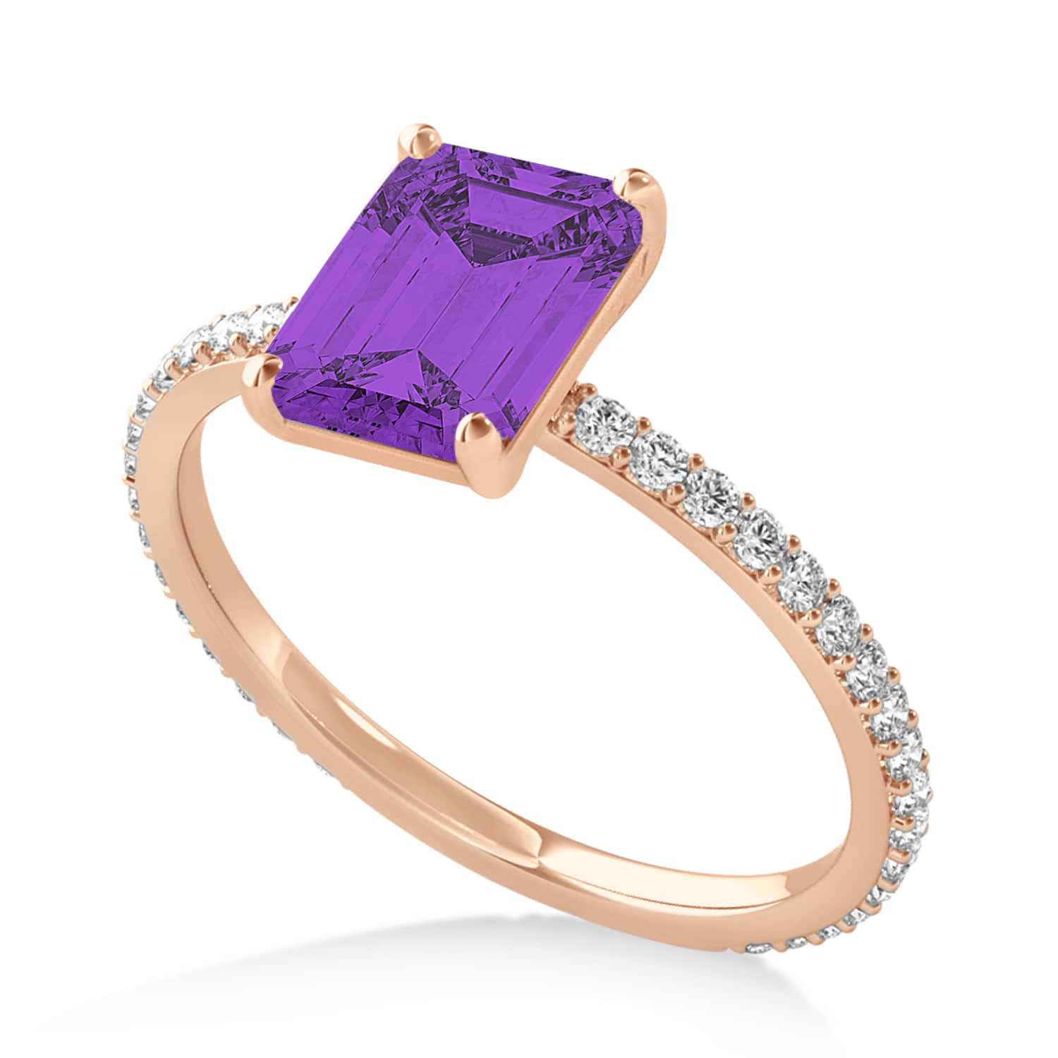 Emerald Amethyst & Diamond Hidden Halo Engagement Ring 14k Rose Gold (2.93ct)