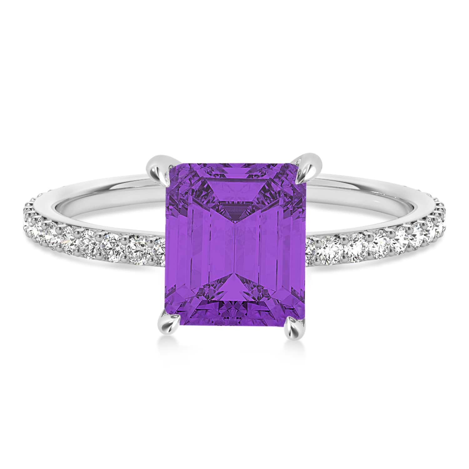 Emerald Amethyst & Diamond Hidden Halo Engagement Ring 14k White Gold (2.93ct)