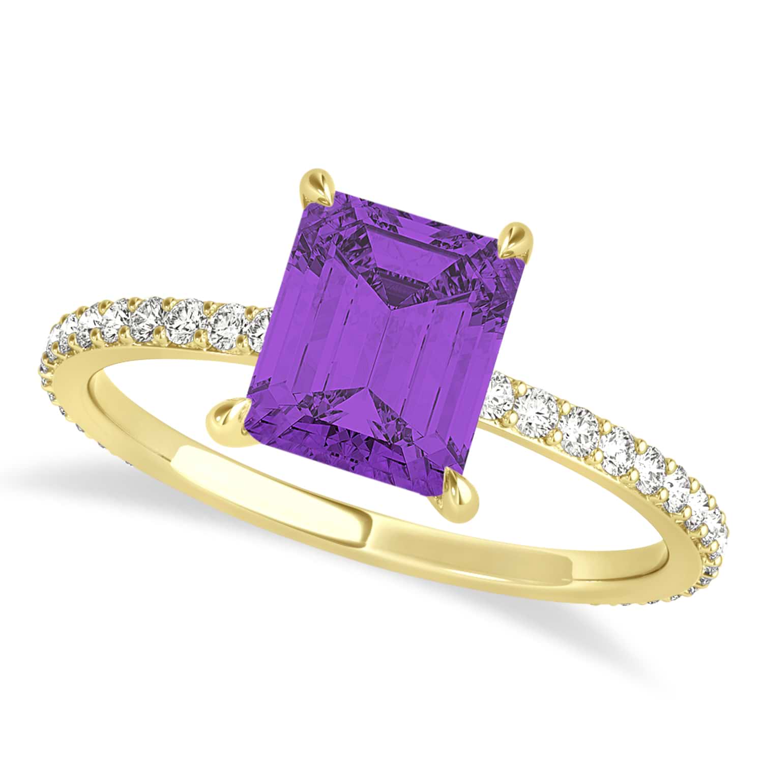 Emerald Amethyst & Diamond Hidden Halo Engagement Ring 14k Yellow Gold (2.93ct)