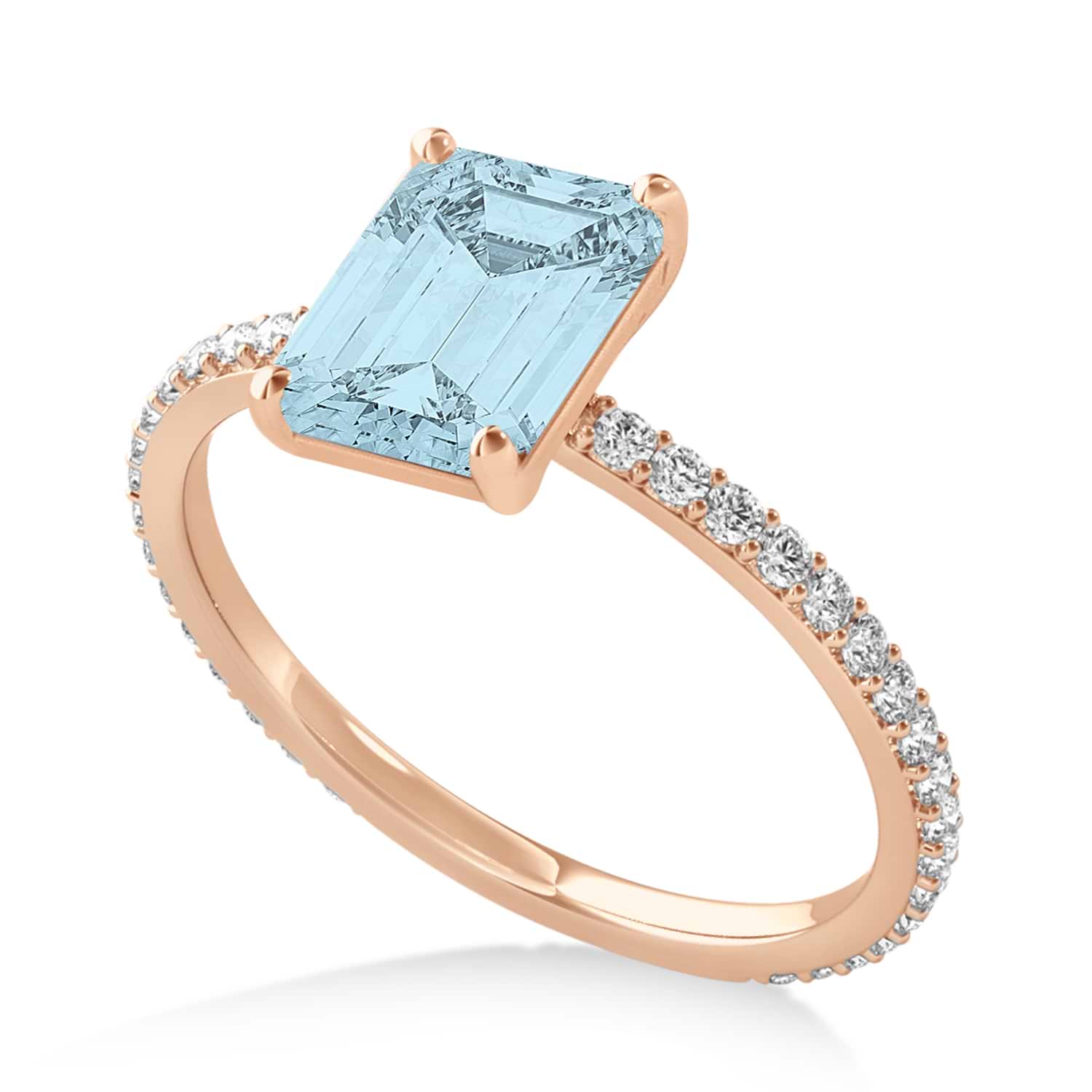 Emerald Aquamarine & Diamond Hidden Halo Engagement Ring 14k Rose Gold (2.93ct)