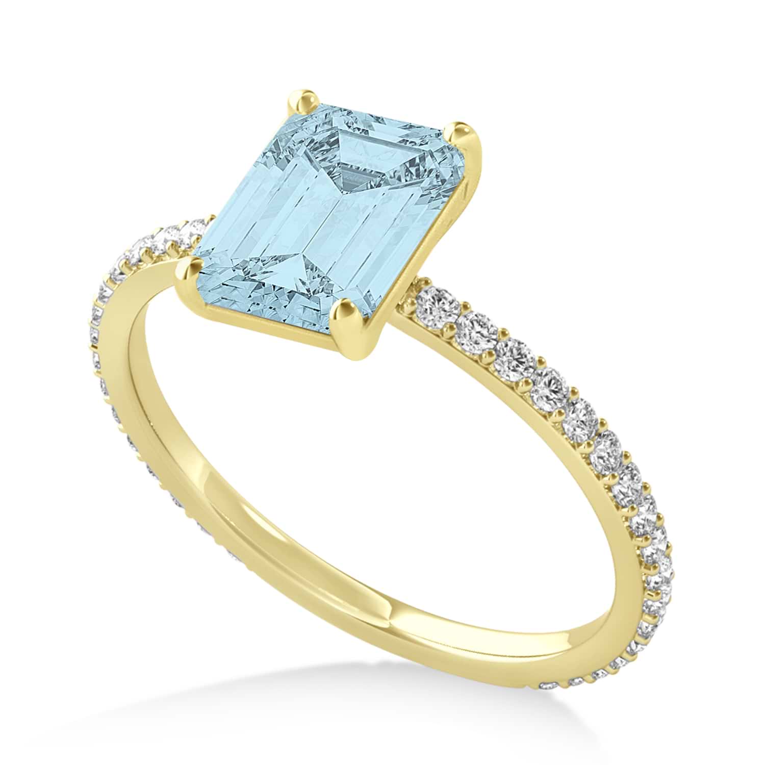 Emerald Aquamarine & Diamond Hidden Halo Engagement Ring 14k Yellow Gold (2.93ct)
