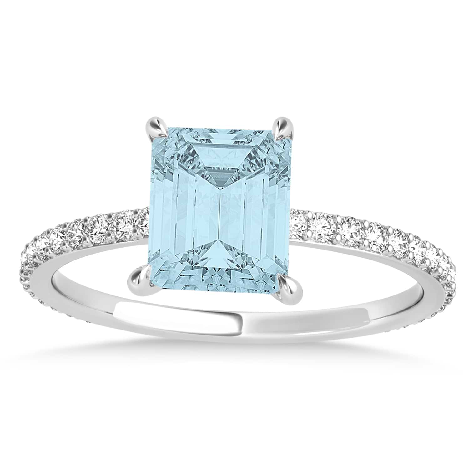 Emerald Aquamarine & Diamond Hidden Halo Engagement Ring 18k White Gold (2.93ct)