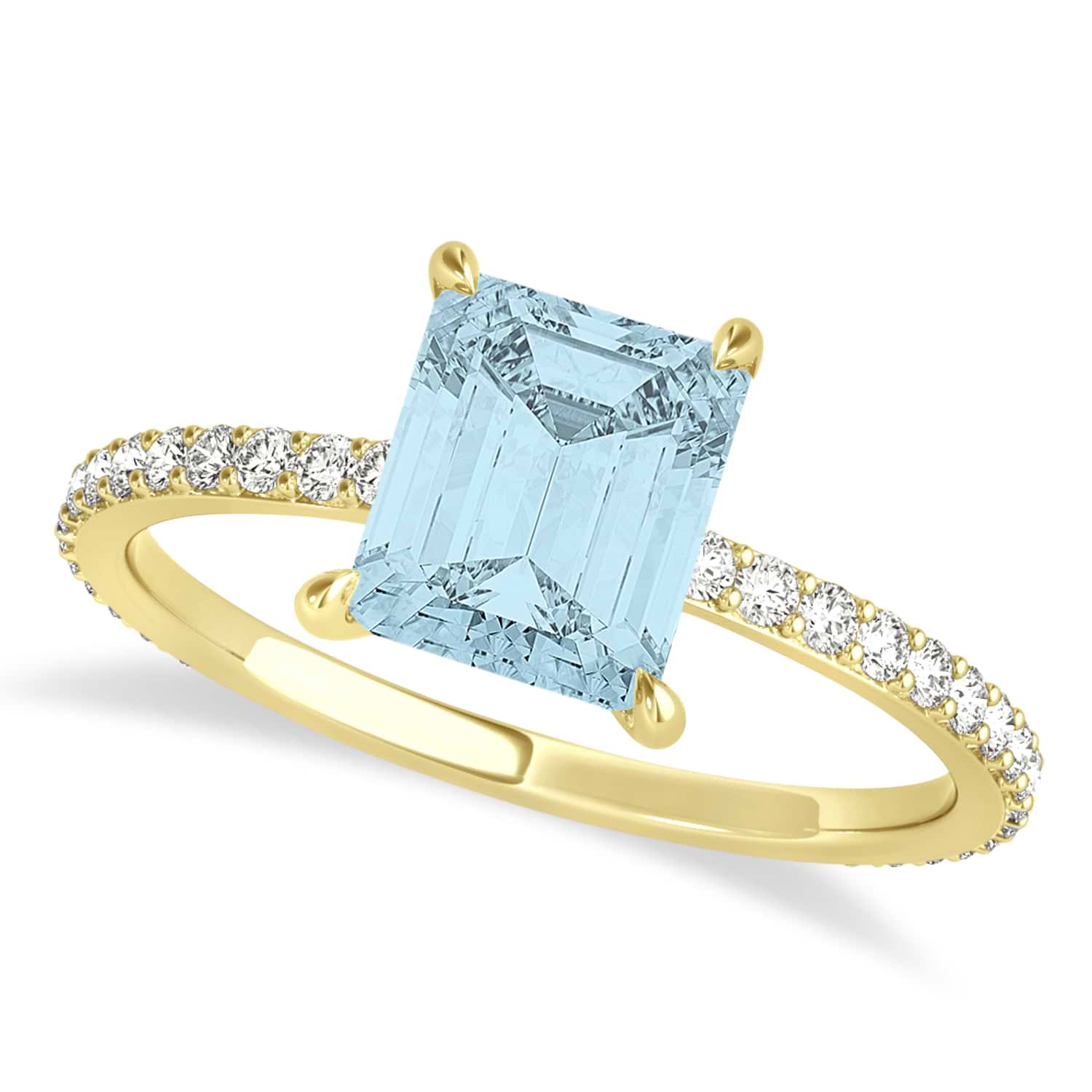 Emerald Aquamarine & Diamond Hidden Halo Engagement Ring 18k Yellow Gold (2.93ct)