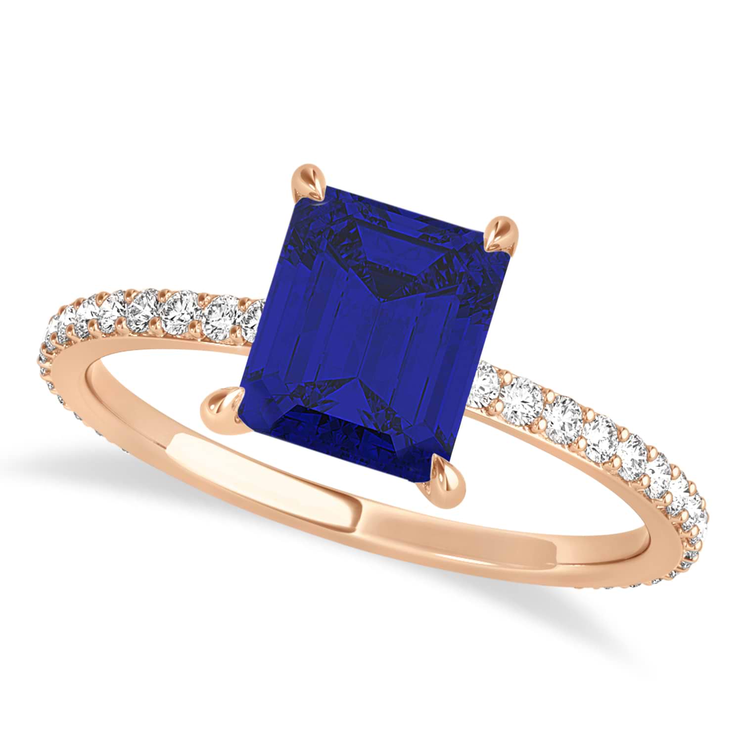 Emerald Blue Sapphire & Diamond Hidden Halo Engagement Ring 14k Rose Gold (2.93ct)