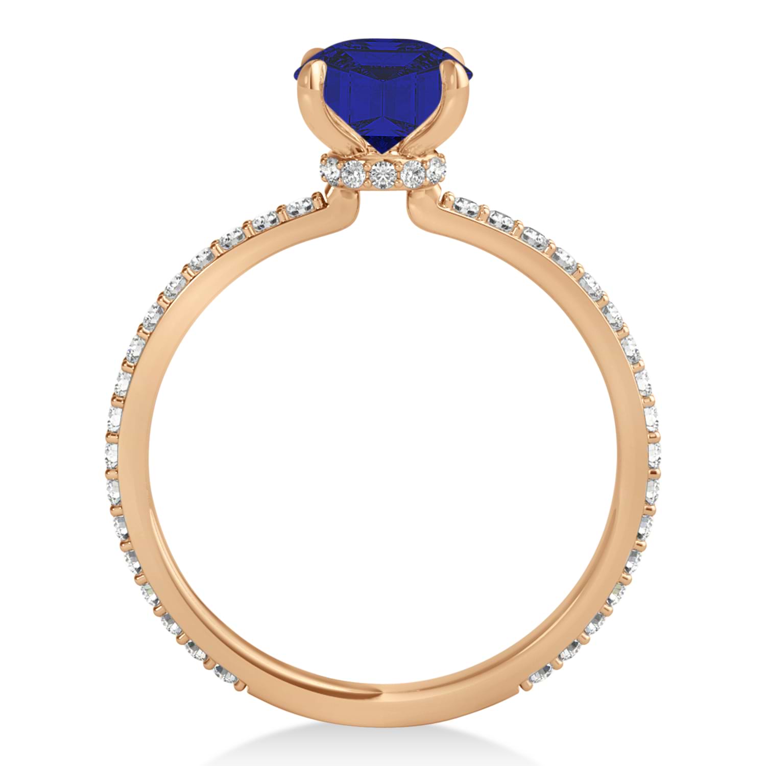 Emerald Blue Sapphire & Diamond Hidden Halo Engagement Ring 18k Rose Gold (2.93ct)