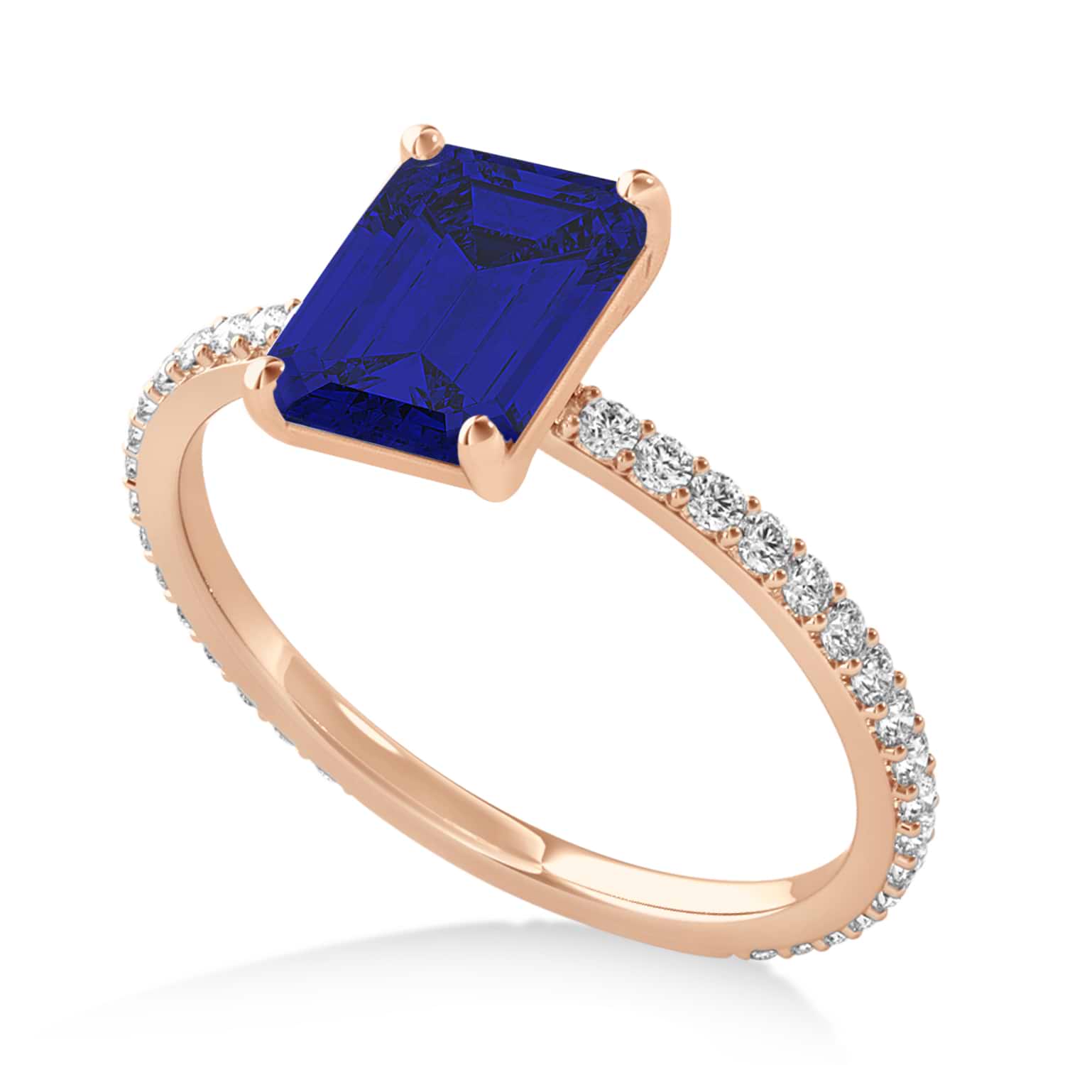 Emerald Blue Sapphire & Diamond Hidden Halo Engagement Ring 18k Rose Gold (2.93ct)