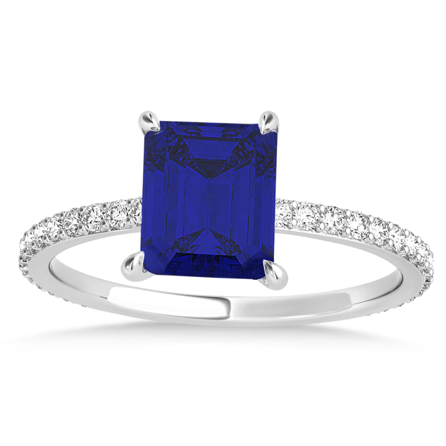 Emerald Blue Sapphire & Diamond Hidden Halo Engagement Ring 18k White Gold (2.93ct)