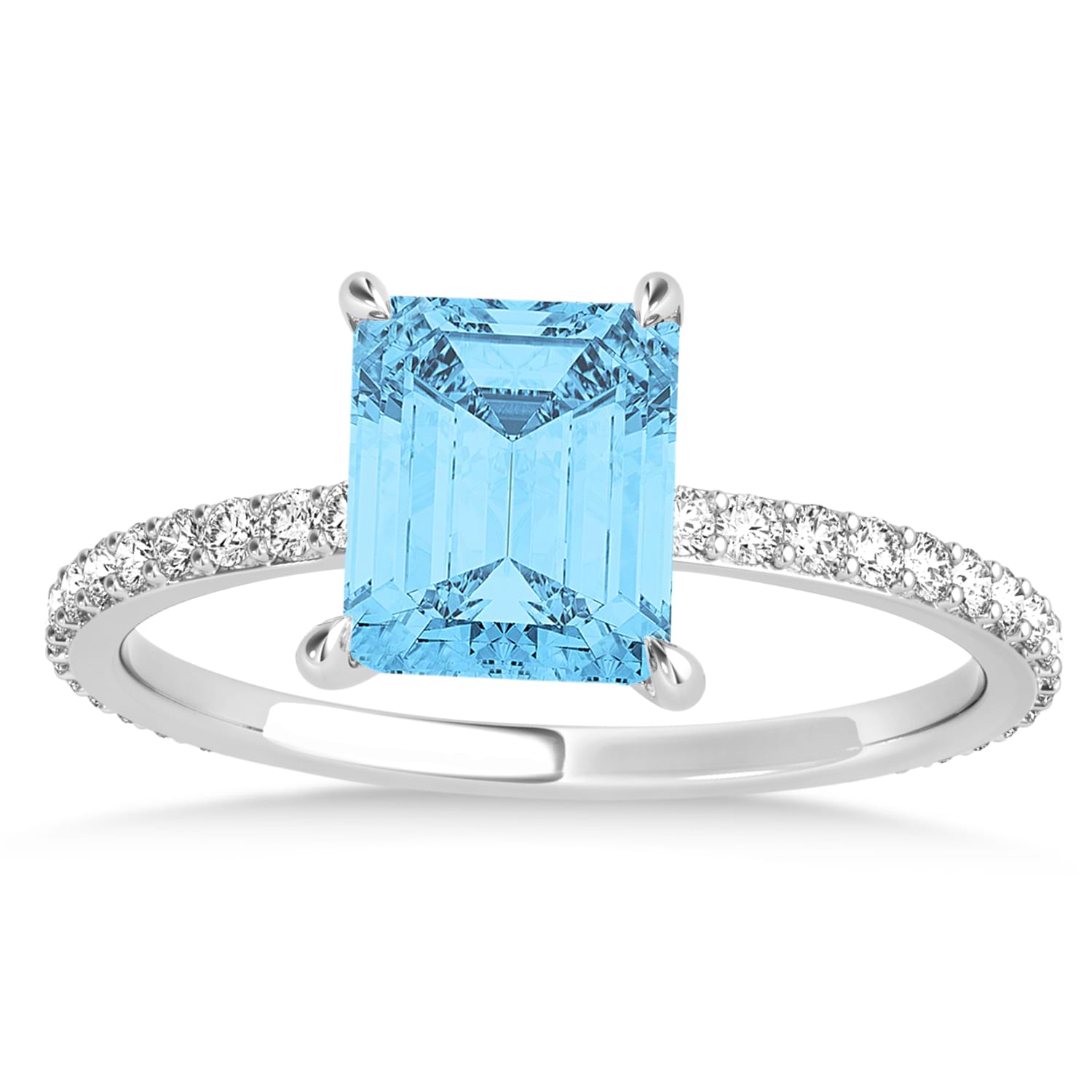 Emerald Blue Topaz & Diamond Hidden Halo Engagement Ring 14k White Gold (2.93ct)