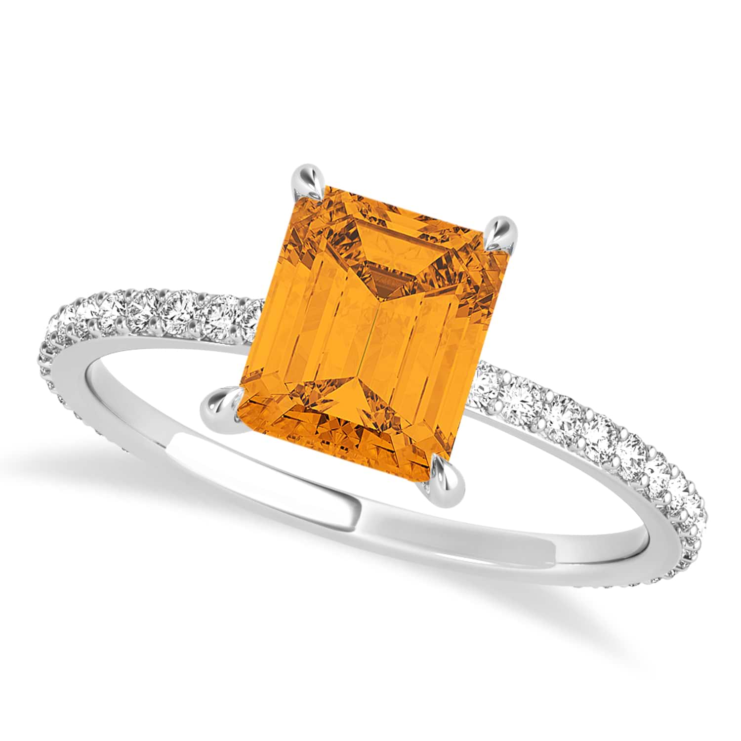 Emerald Citrine & Diamond Hidden Halo Engagement Ring 14k White Gold (2.93ct)