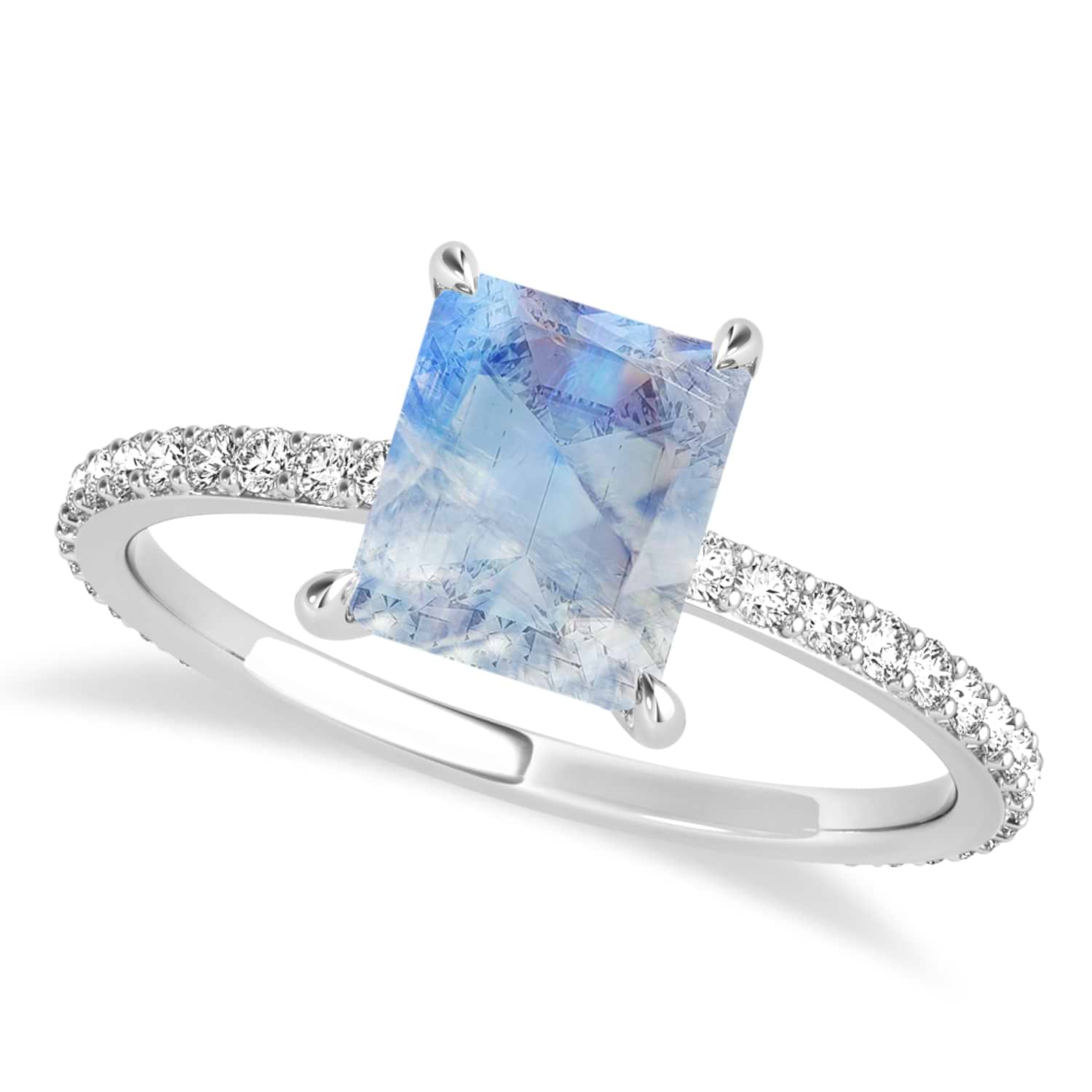 Emerald Moonstone & Diamond Hidden Halo Engagement Ring 14k White Gold (2.93ct)