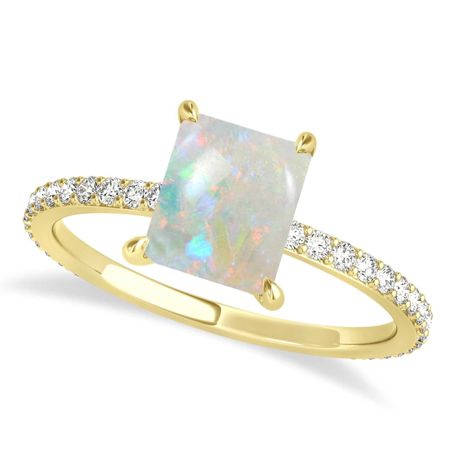 Emerald Opal & Diamond Hidden Halo Engagement Ring 18k Yellow Gold (2.93ct)