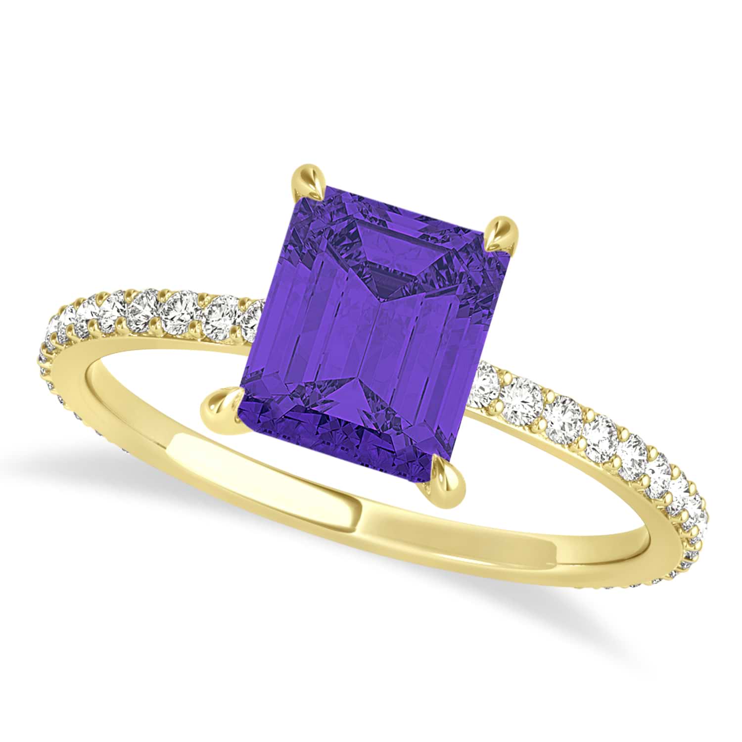 Emerald Tanzanite & Diamond Hidden Halo Engagement Ring 18k Yellow Gold (2.93ct)