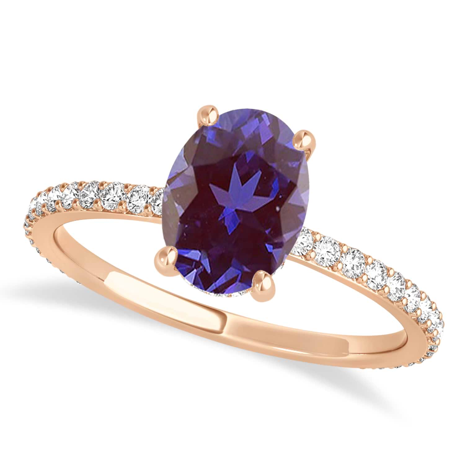 Oval Alexandrite & Diamond Hidden Halo Engagement Ring 18k Rose Gold (0.76ct)