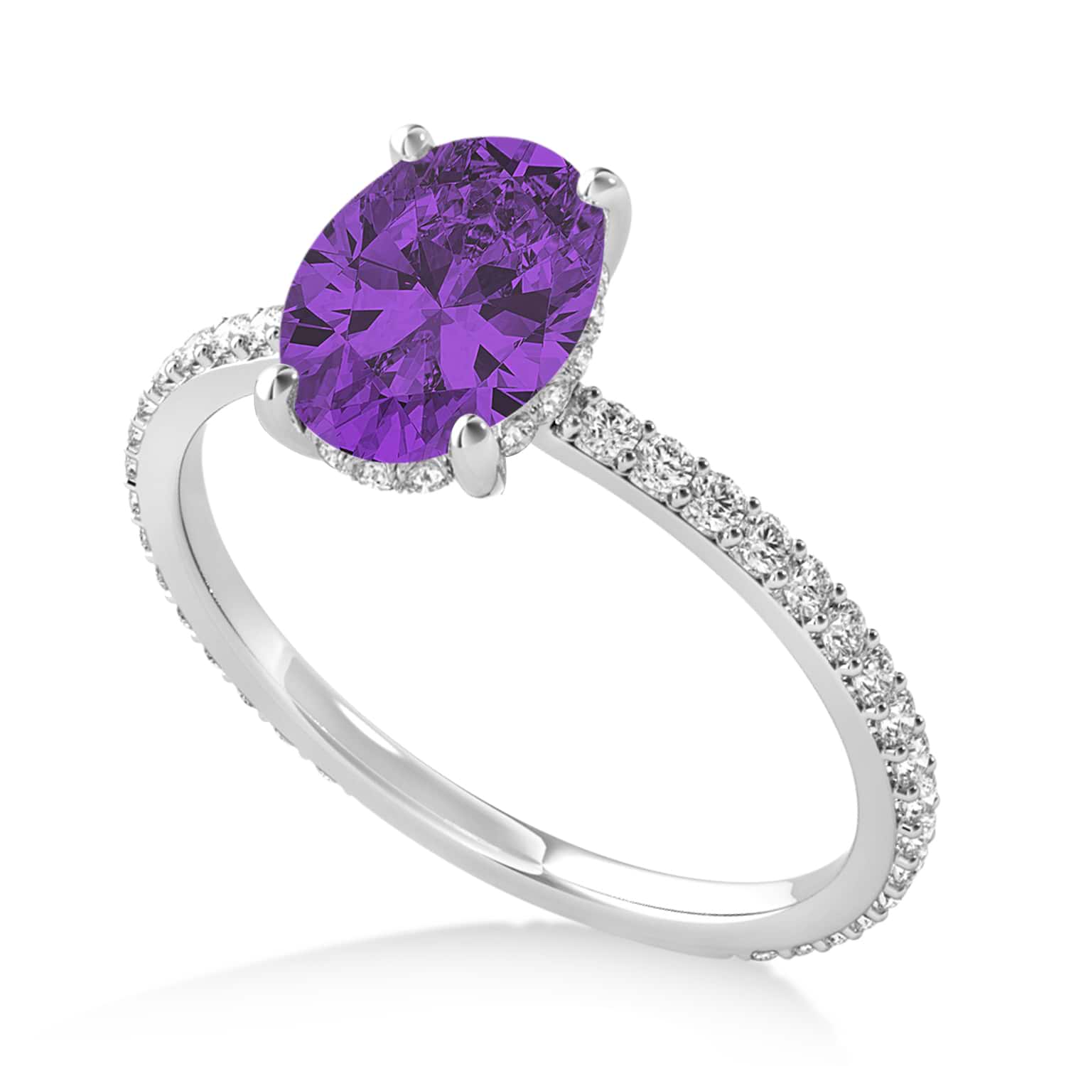 Oval Amethyst & Diamond Hidden Halo Engagement Ring Platinum (0.76ct)