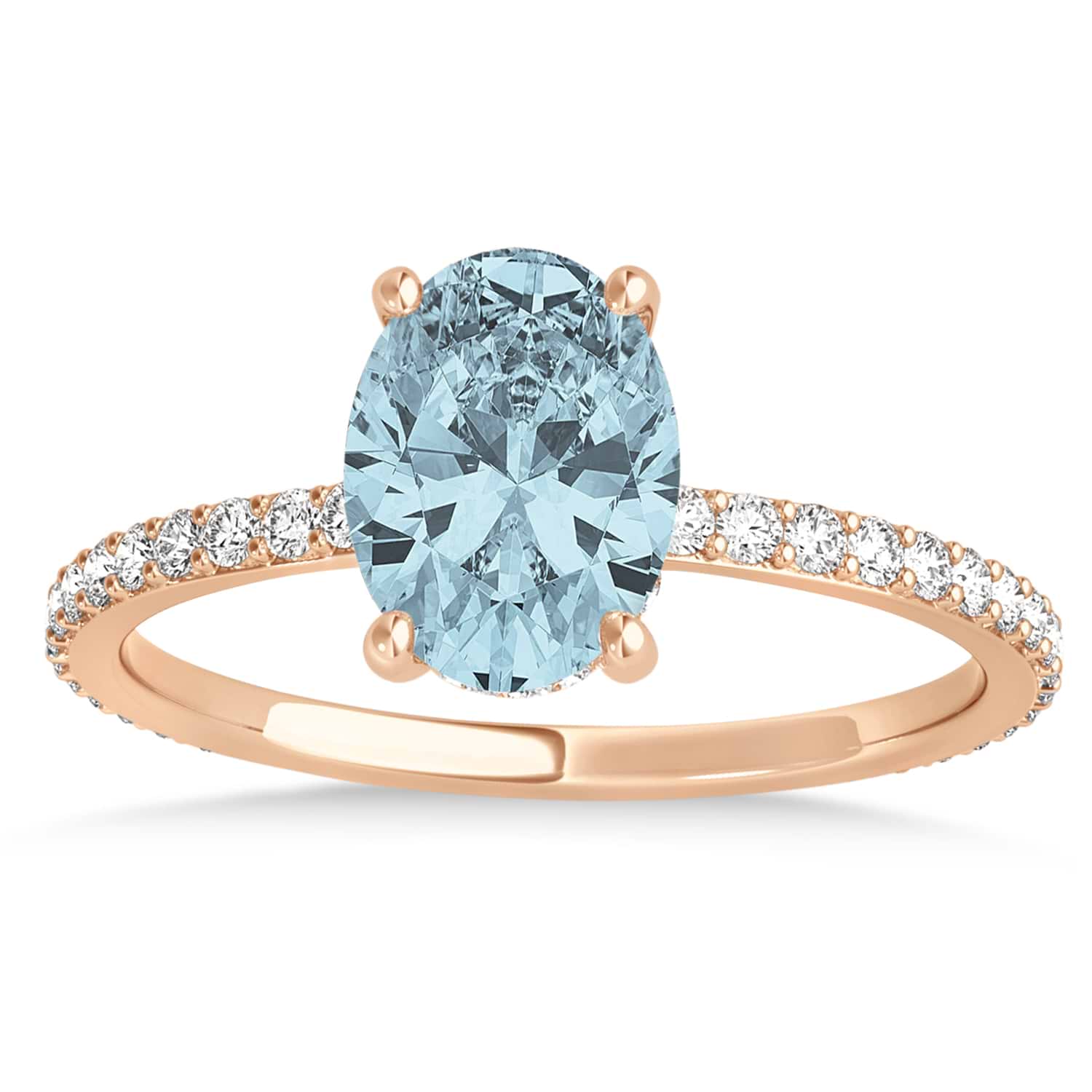 Oval Aquamarine & Diamond Hidden Halo Engagement Ring 14k Rose Gold (0.76ct)