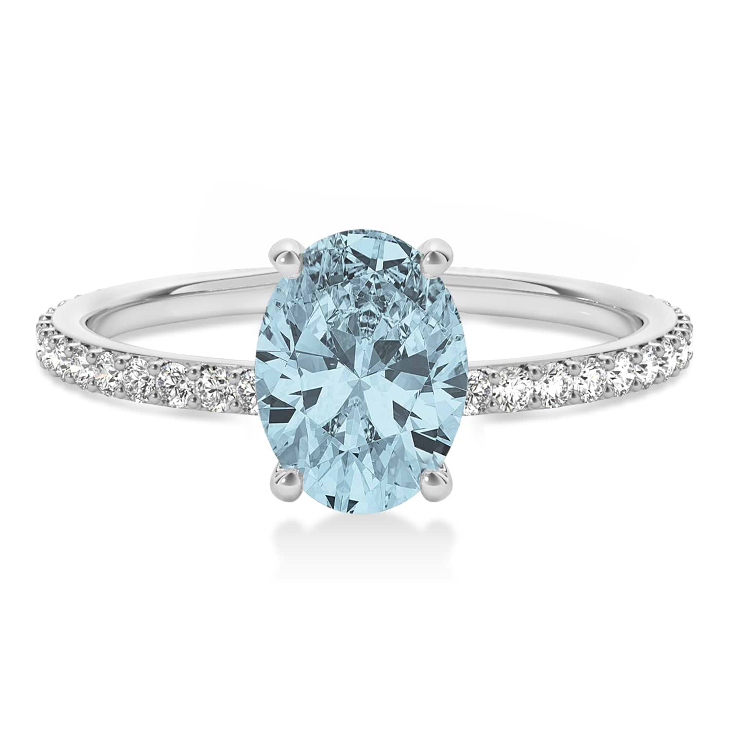 Oval Aquamarine & Diamond Hidden Halo Engagement Ring 14k White Gold (0.76ct)