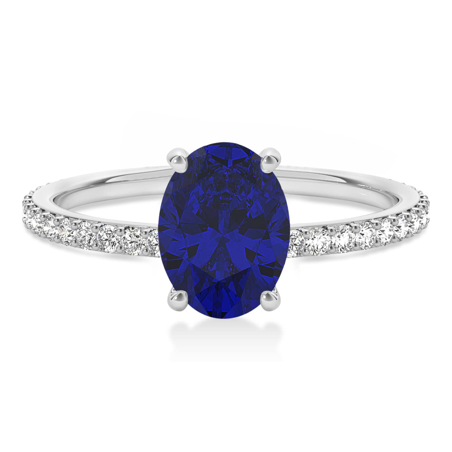 Oval Blue Sapphire & Diamond Hidden Halo Engagement Ring 14k White Gold (0.76ct)