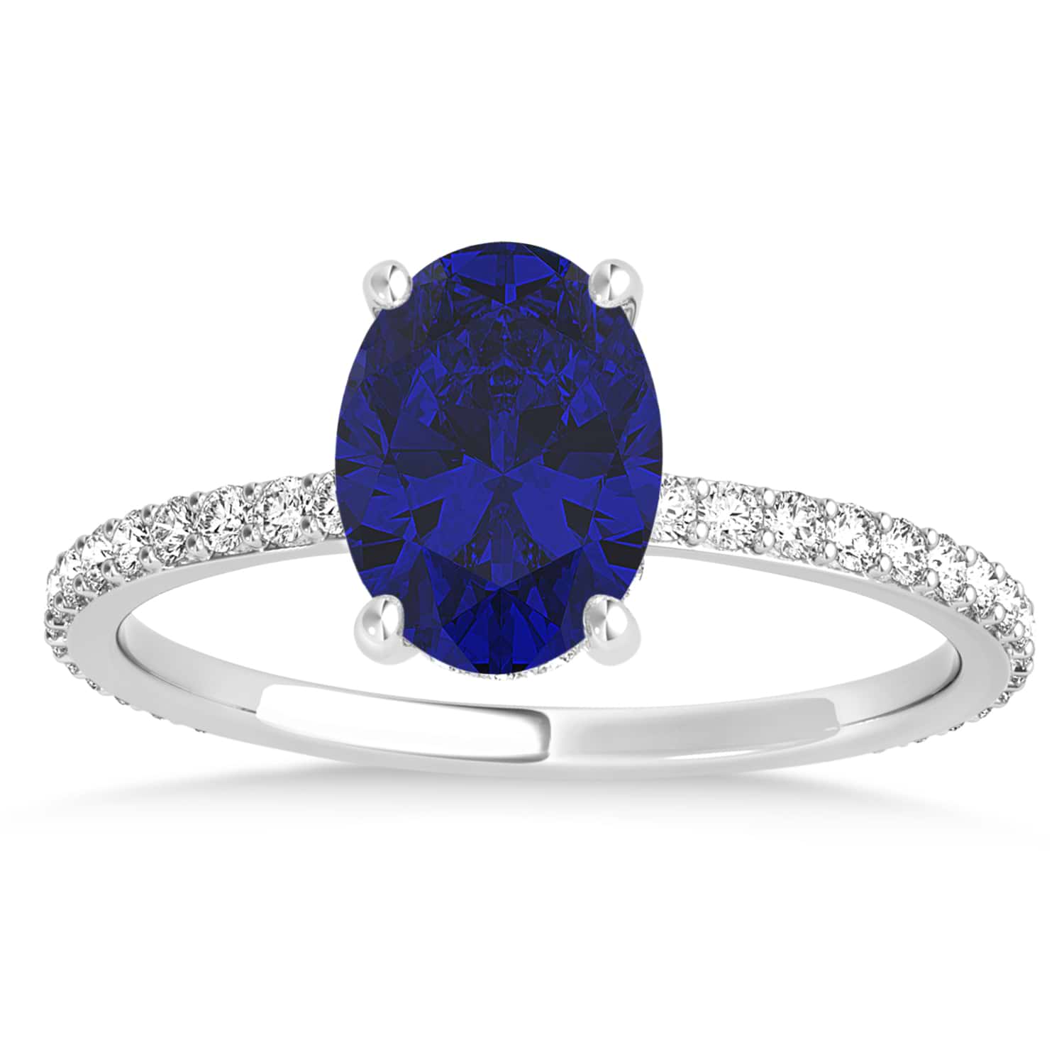 Oval Blue Sapphire & Diamond Hidden Halo Engagement Ring 14k White Gold (0.76ct)