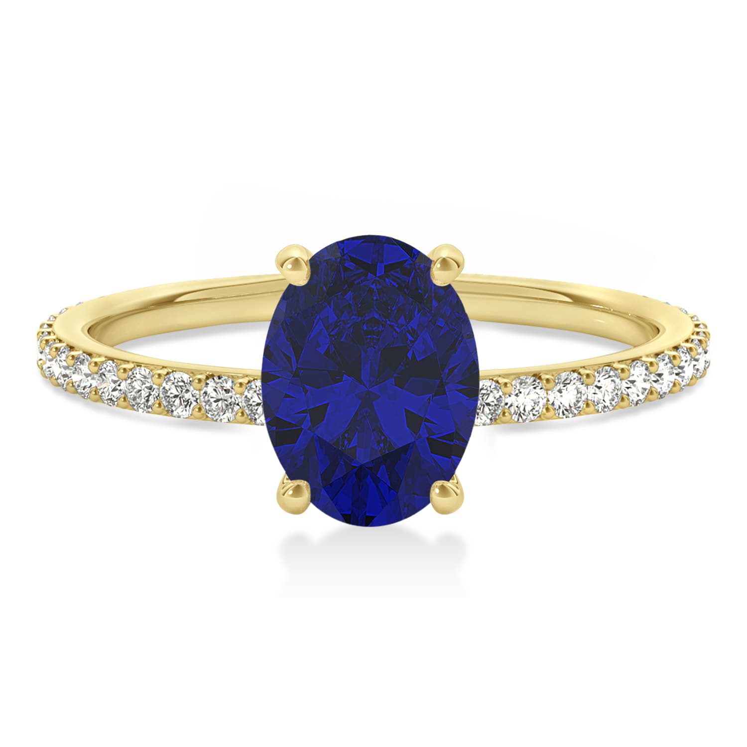 Oval Blue Sapphire & Diamond Hidden Halo Engagement Ring 18k Yellow Gold (0.76ct)