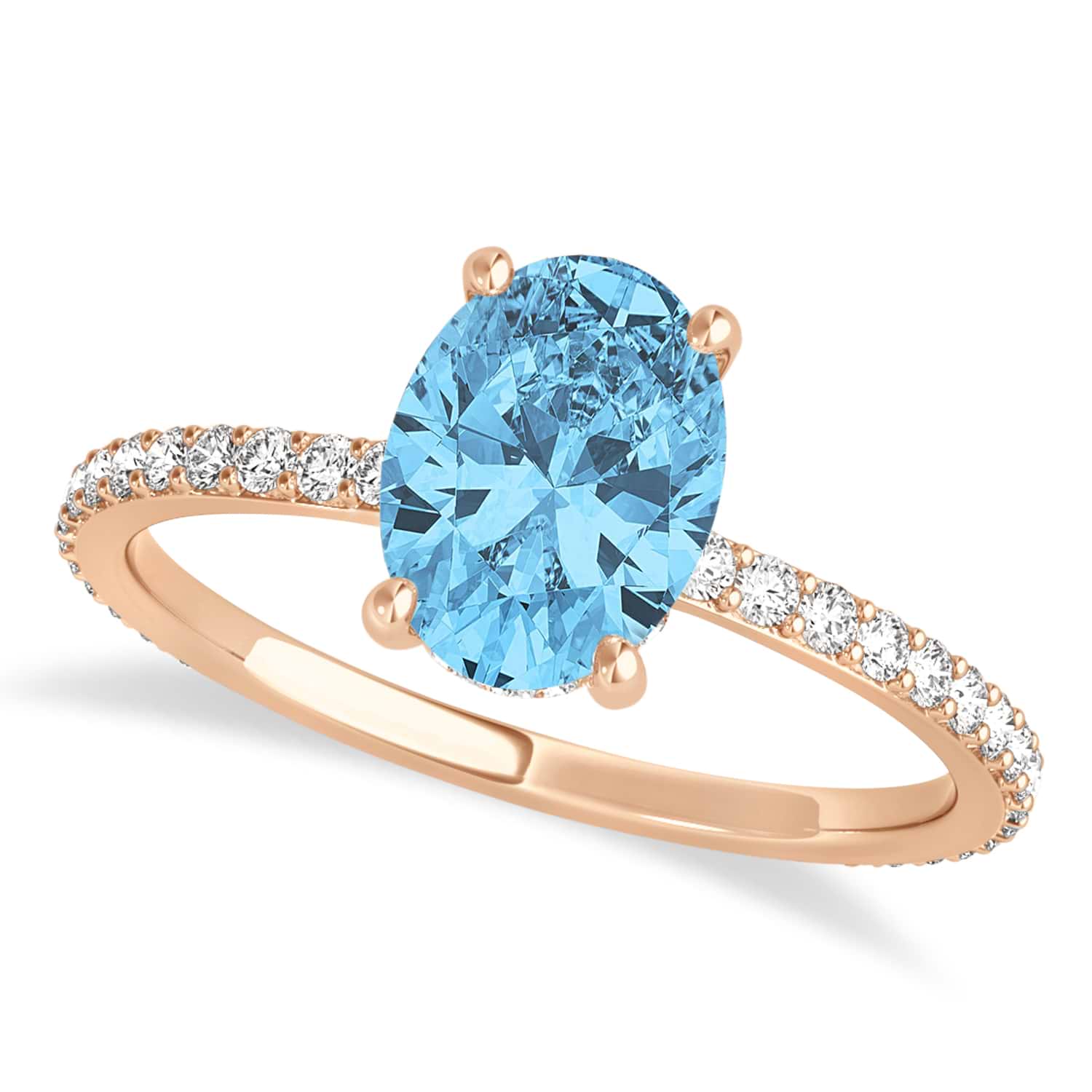 Oval Blue Topaz & Diamond Hidden Halo Engagement Ring 14k Rose Gold (0.76ct)