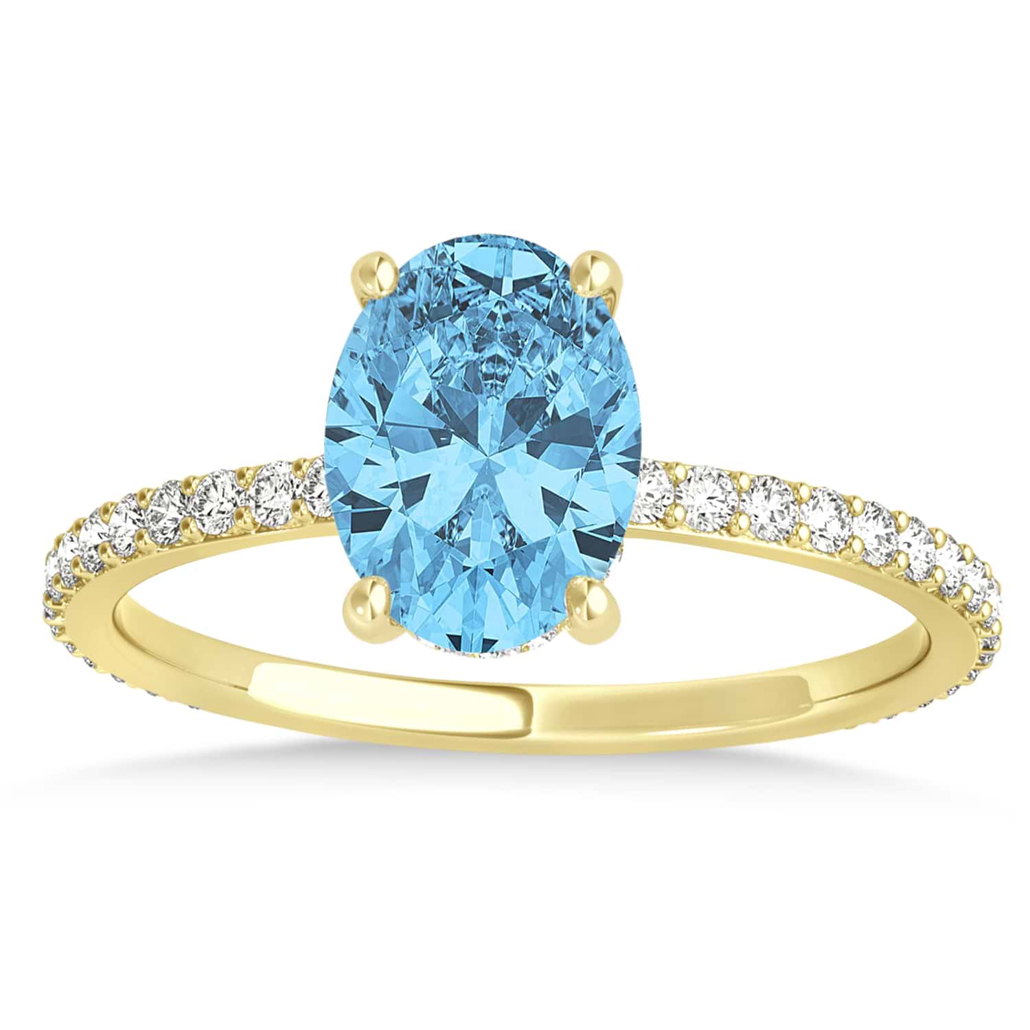 Oval Blue Topaz & Diamond Hidden Halo Engagement Ring 14k Yellow Gold (0.76ct)