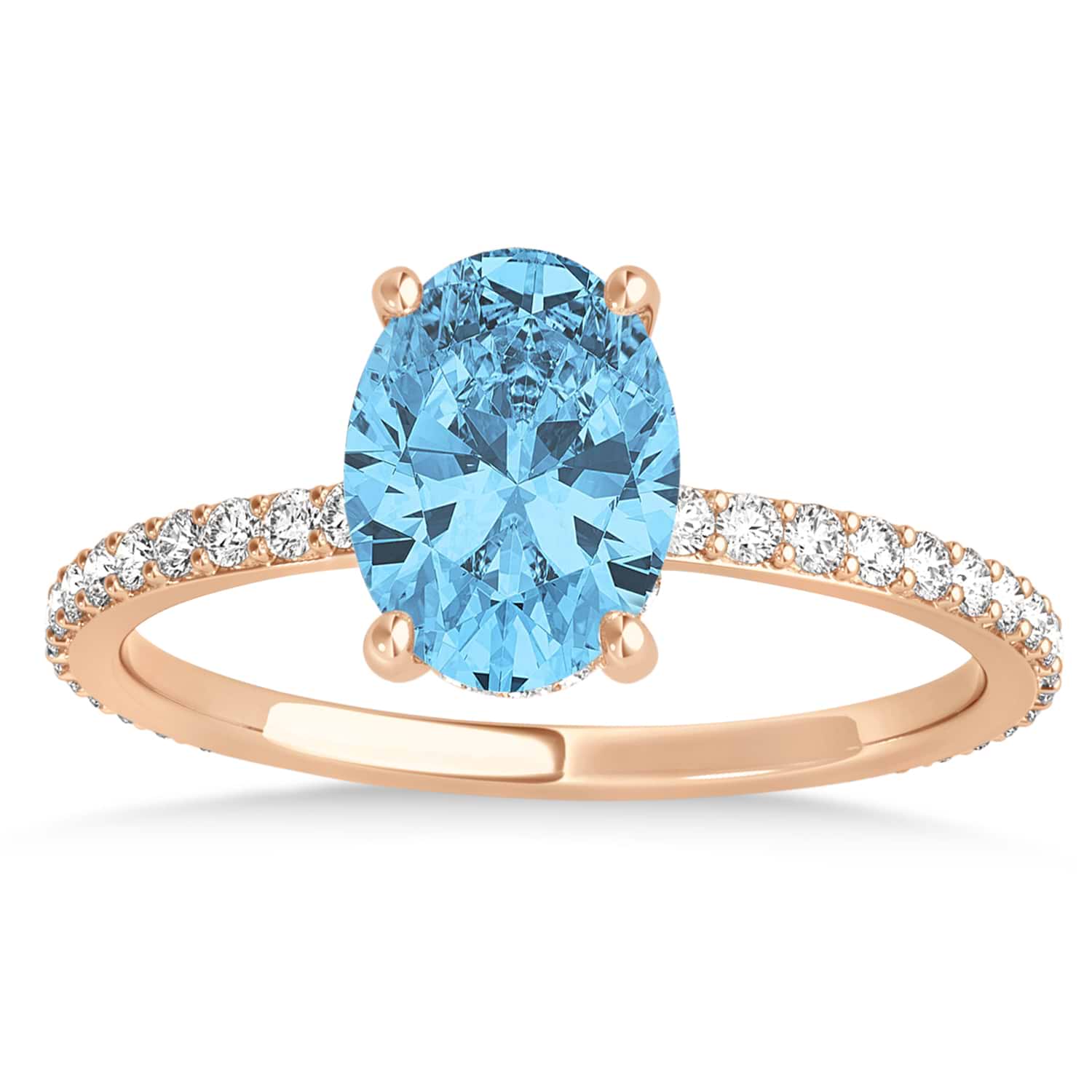 Oval Blue Topaz & Diamond Hidden Halo Engagement Ring 18k Rose Gold (0.76ct)