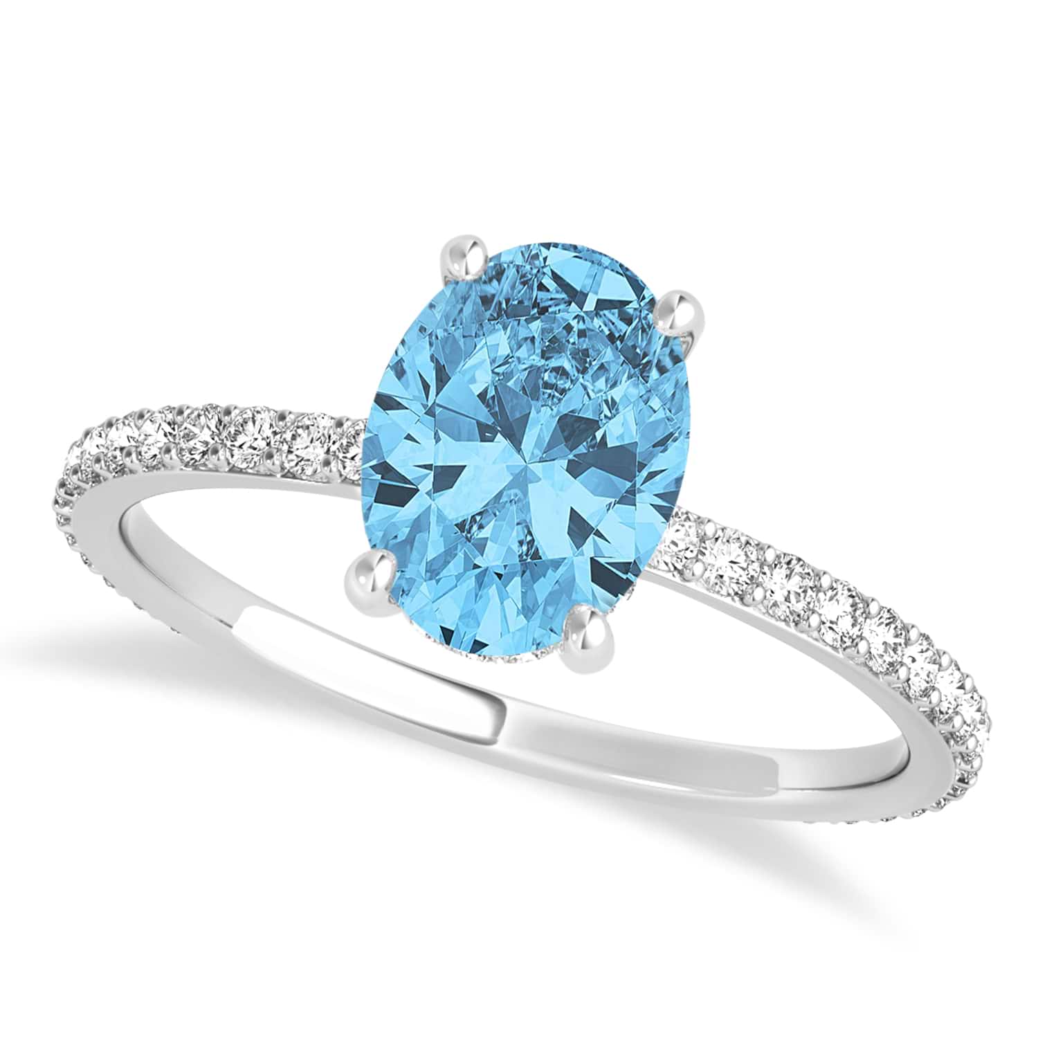 Oval Blue Topaz & Diamond Hidden Halo Engagement Ring 18k White Gold (0.76ct)