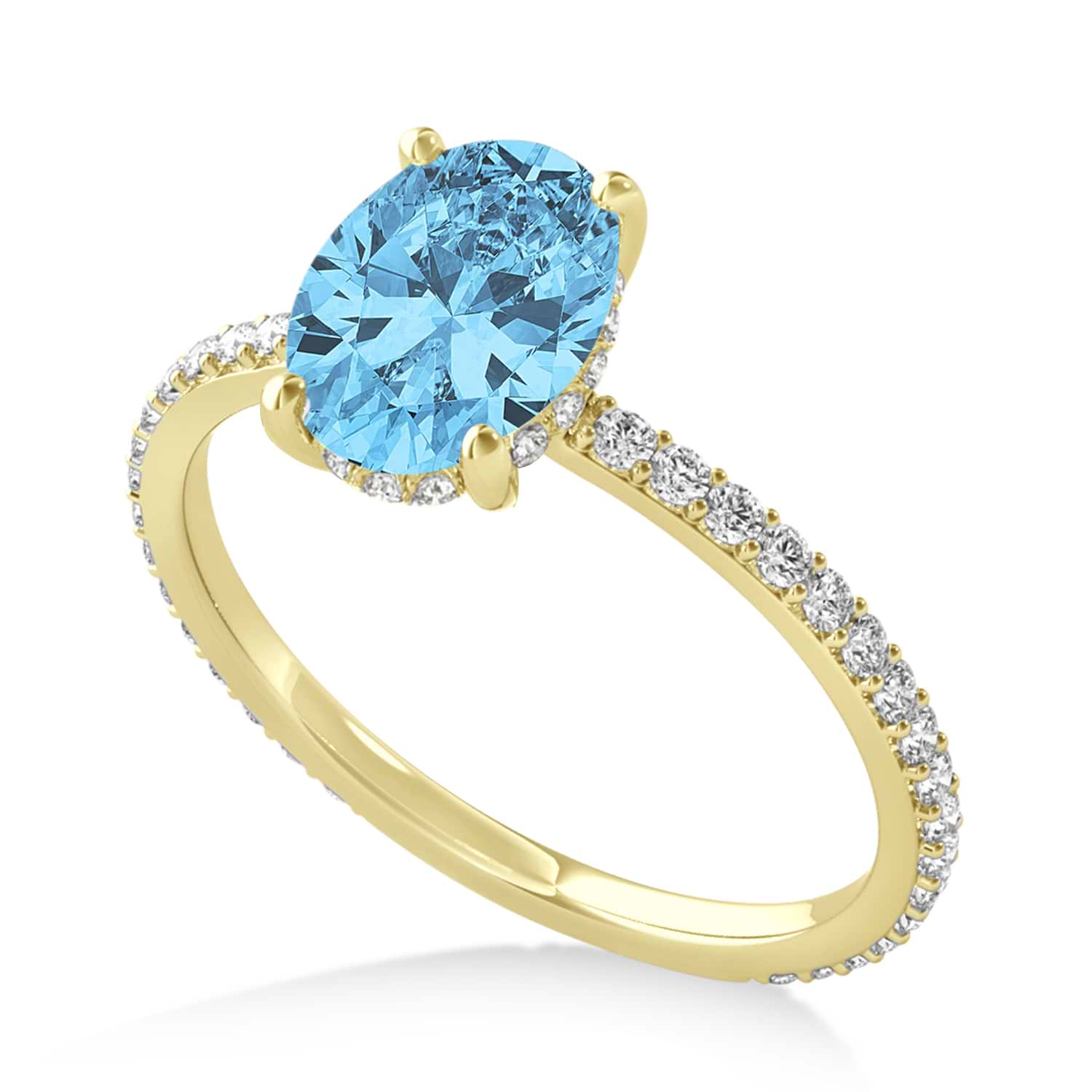 Oval Blue Topaz & Diamond Hidden Halo Engagement Ring 18k Yellow Gold (0.76ct)
