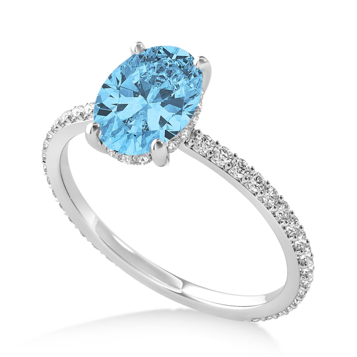 Oval Blue Topaz & Diamond Hidden Halo Engagement Ring Platinum (0.76ct)