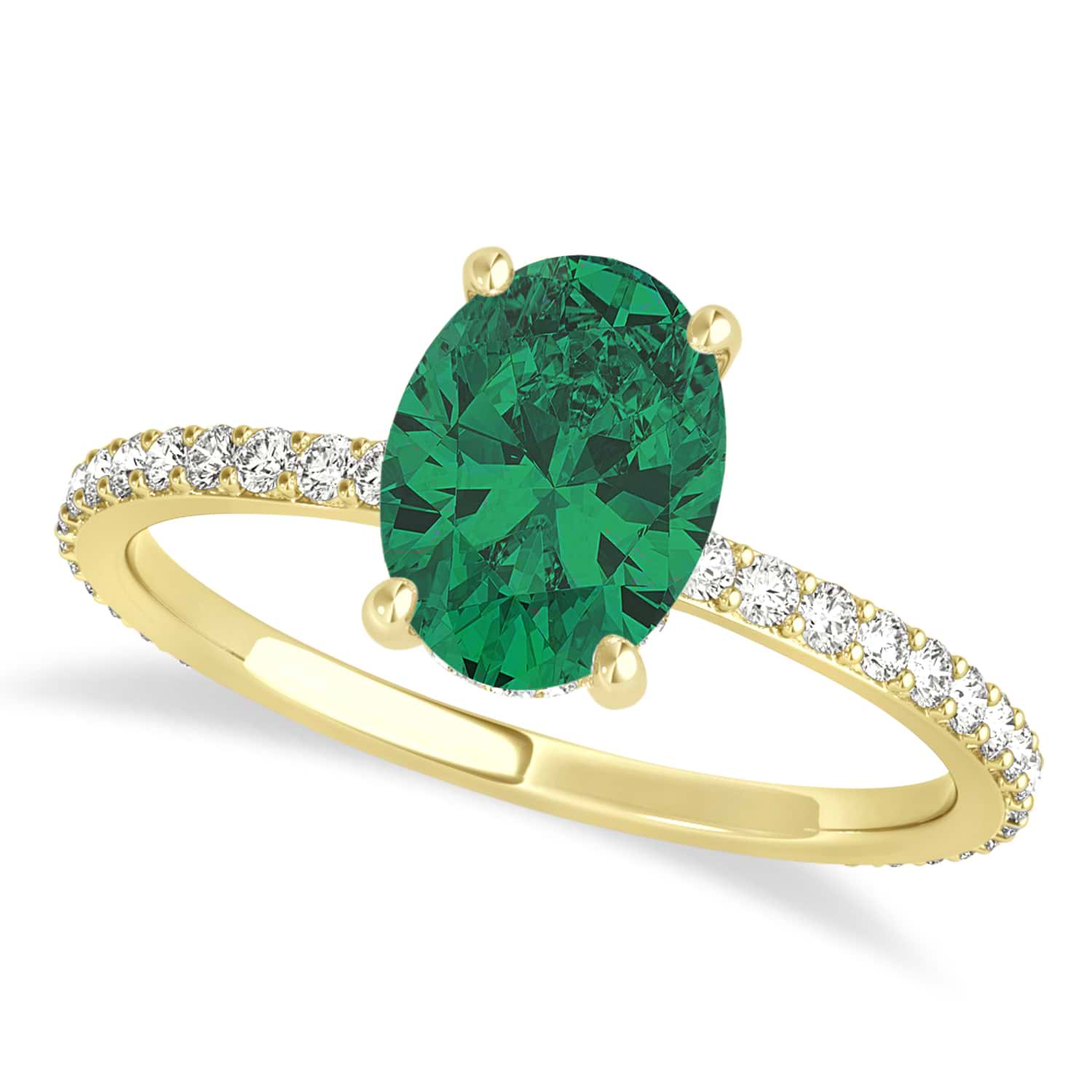 Oval Emerald & Diamond Hidden Halo Engagement Ring 14k Yellow Gold (0.76ct)