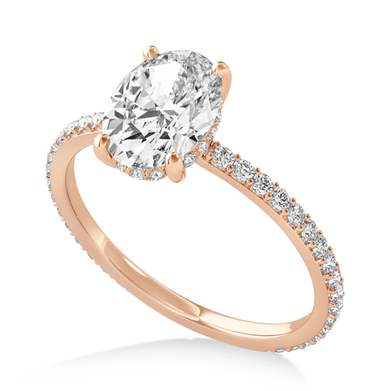 Oval Lab Grown Diamond Hidden Halo Engagement Ring 14k Rose Gold (1.00ct)