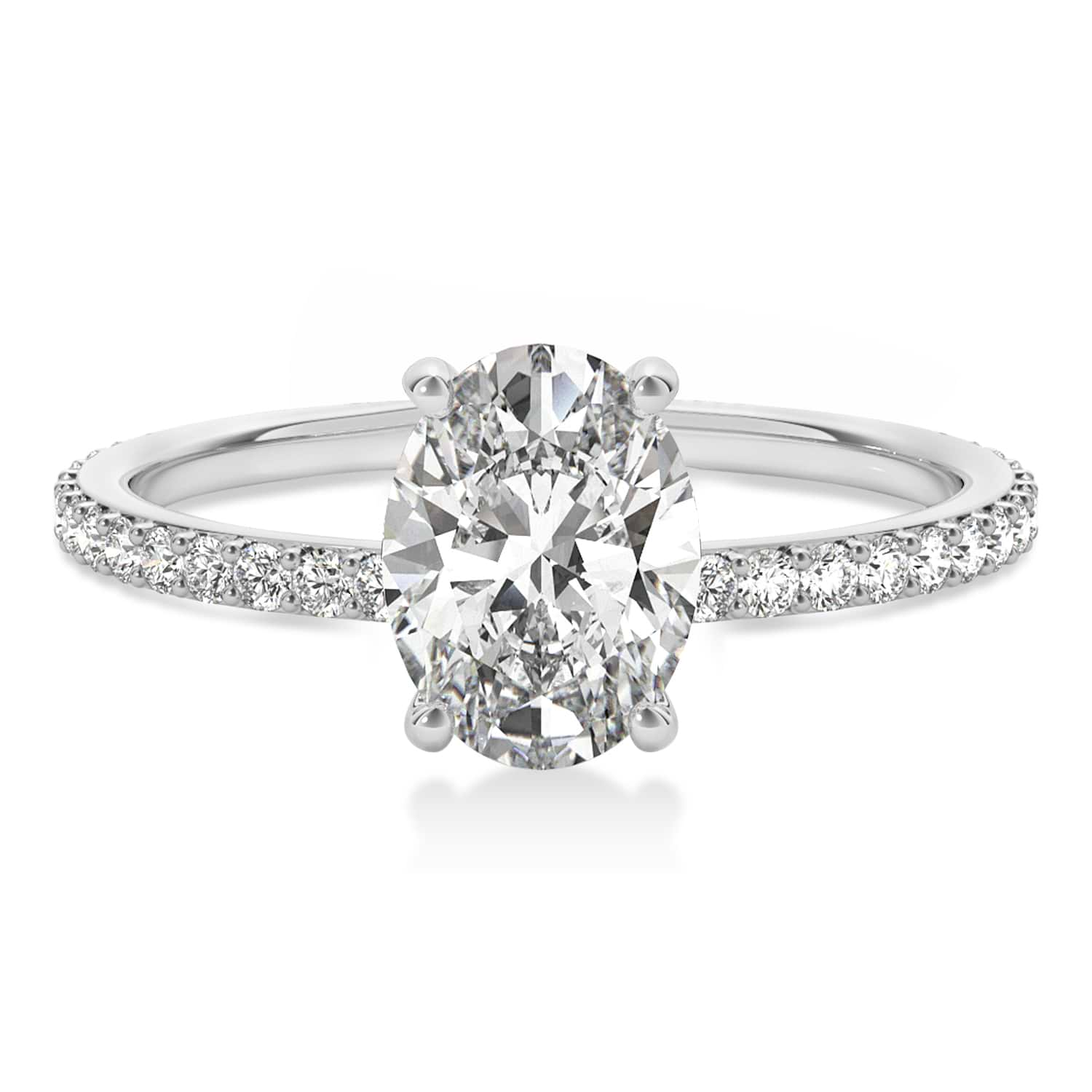 Oval Lab Grown Diamond Hidden Halo Engagement Ring 14k White Gold (1.50ct)