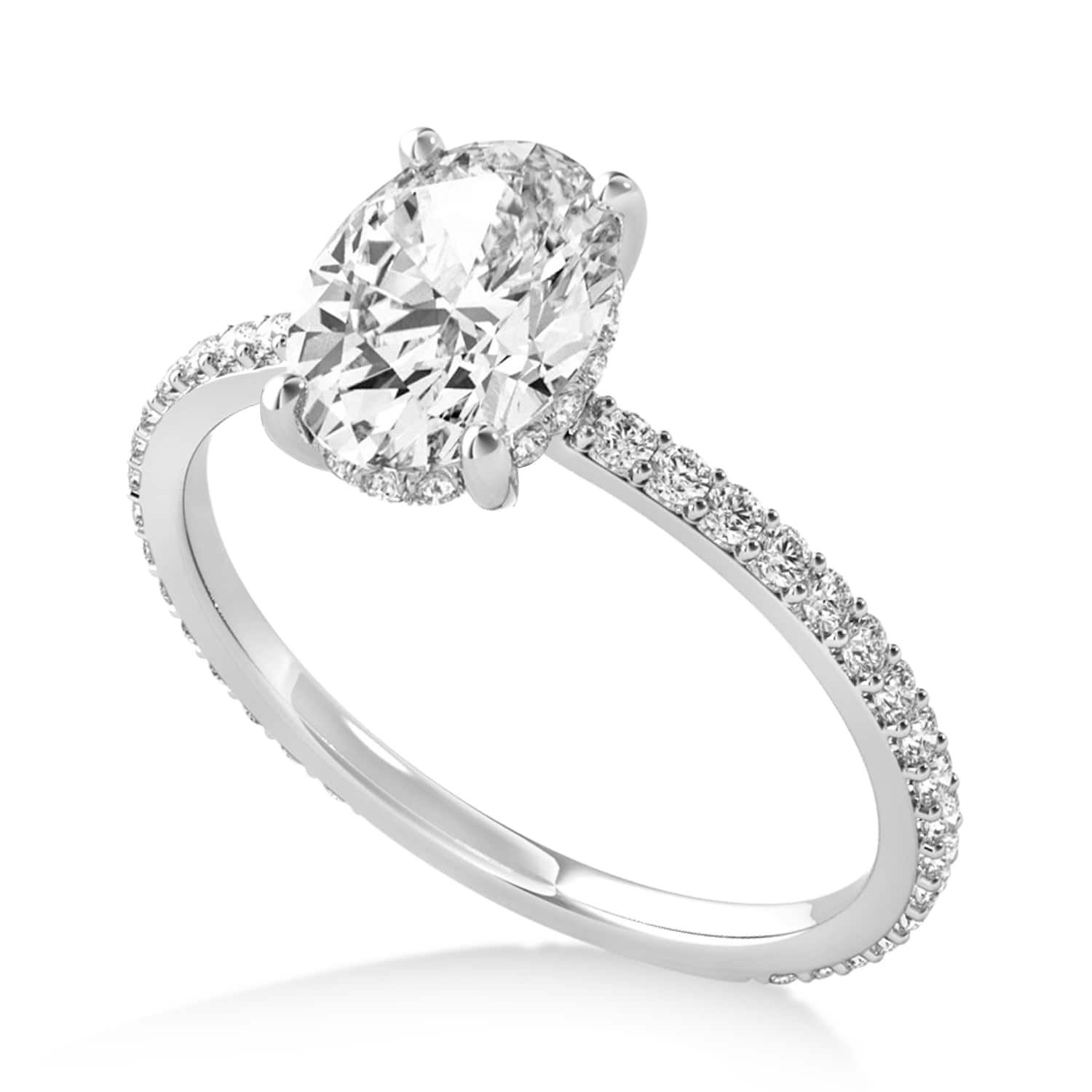 Oval Lab Grown Diamond Hidden Halo Engagement Ring 14k White Gold (1.50ct)