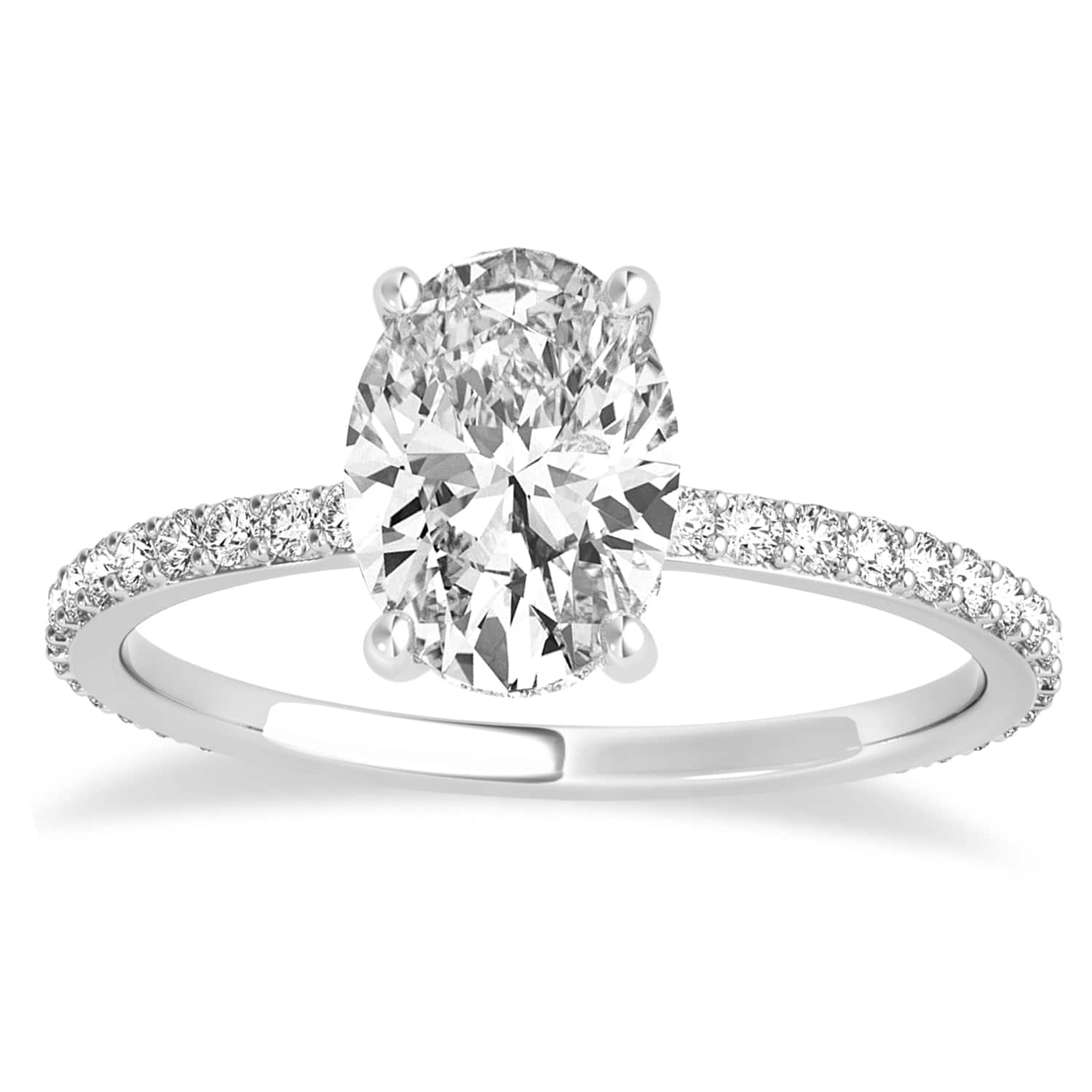 Oval Lab Grown Diamond Hidden Halo Engagement Ring 14k White Gold (1.50ct)