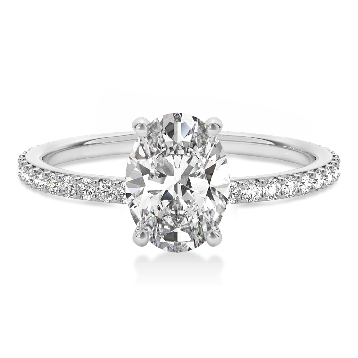 Oval Lab Grown Diamond Hidden Halo Engagement Ring 18k White Gold (1.50ct)