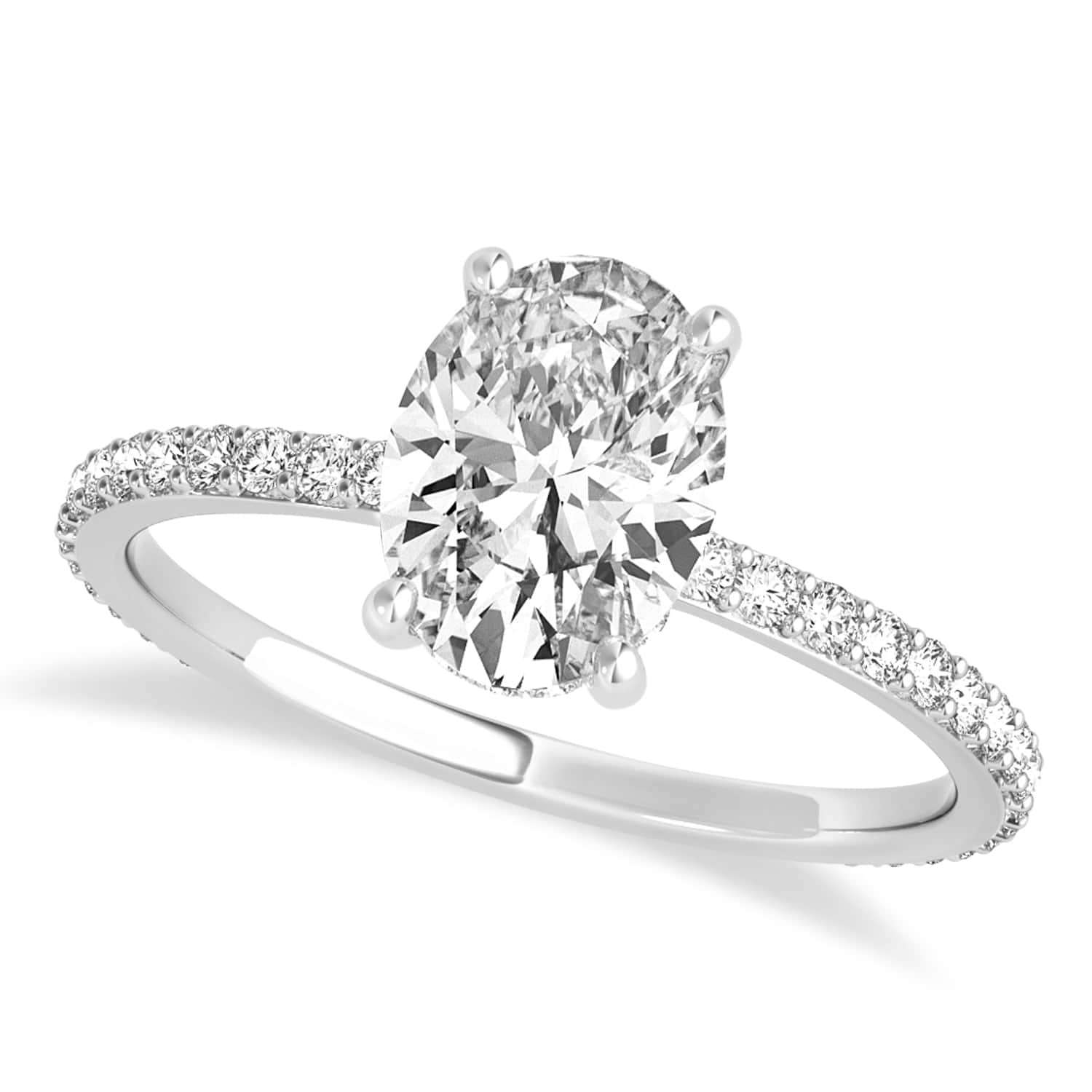 Oval Lab Grown Diamond Hidden Halo Engagement Ring 18k White Gold (2.50ct)