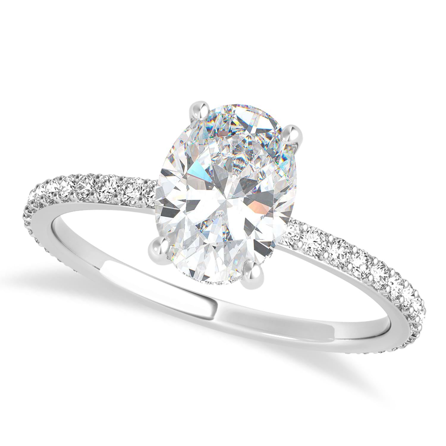 Oval Moissanite & Diamond Hidden Halo Engagement Ring 18k White Gold (0.76ct)