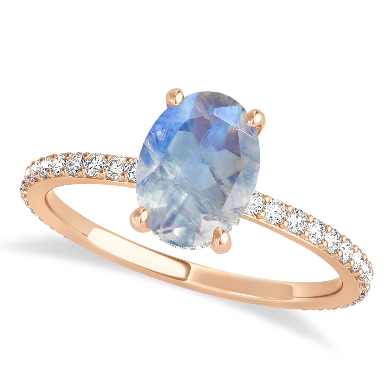 Oval Moonstone & Diamond Hidden Halo Engagement Ring 14k Rose Gold (0.76ct)