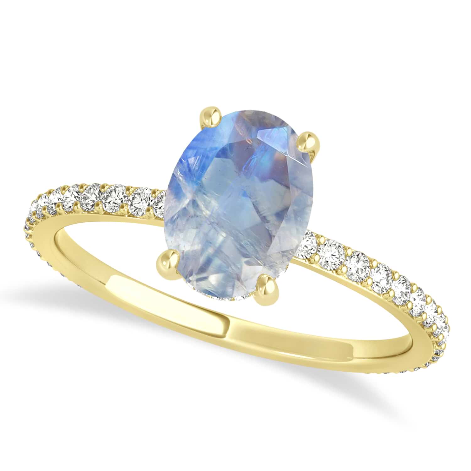 Oval Moonstone & Diamond Hidden Halo Engagement Ring 14k Yellow Gold (0.76ct)