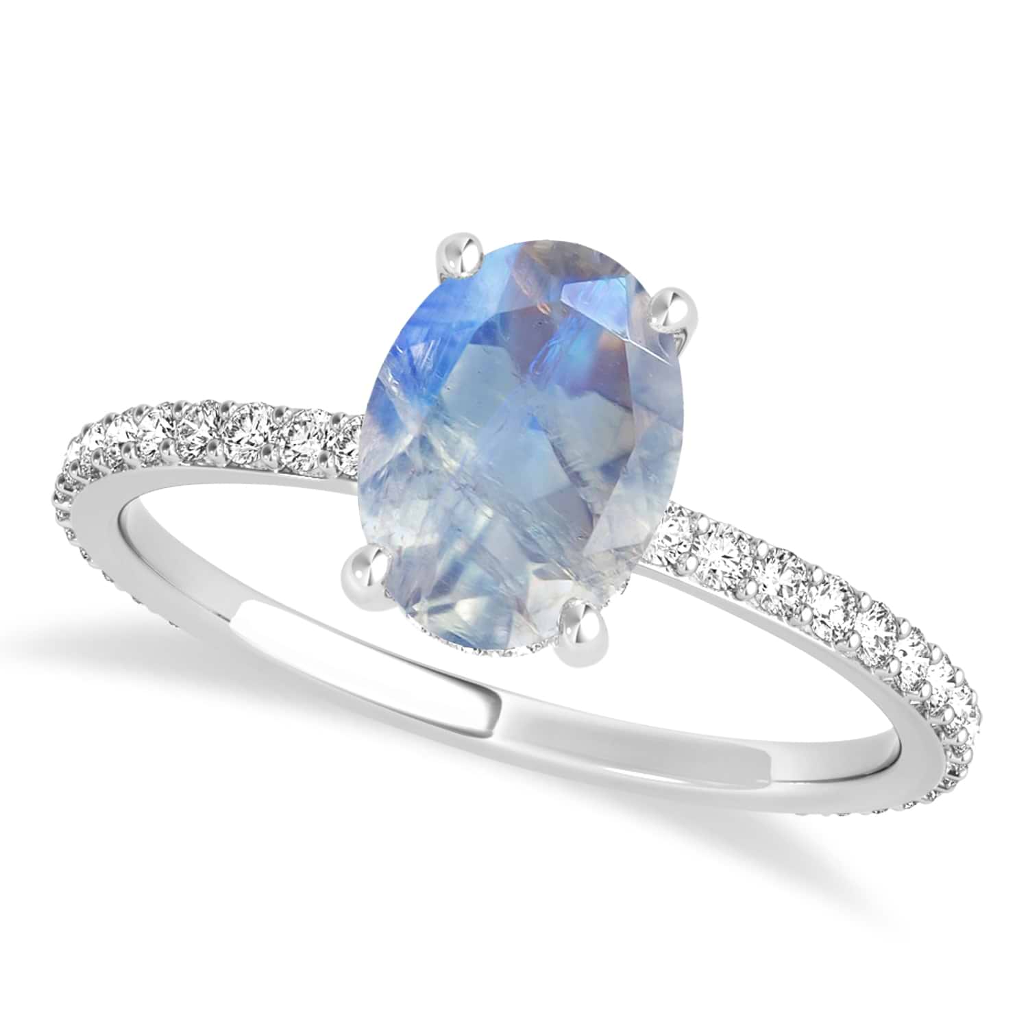 Oval Moonstone & Diamond Hidden Halo Engagement Ring Palladium (0.76ct)