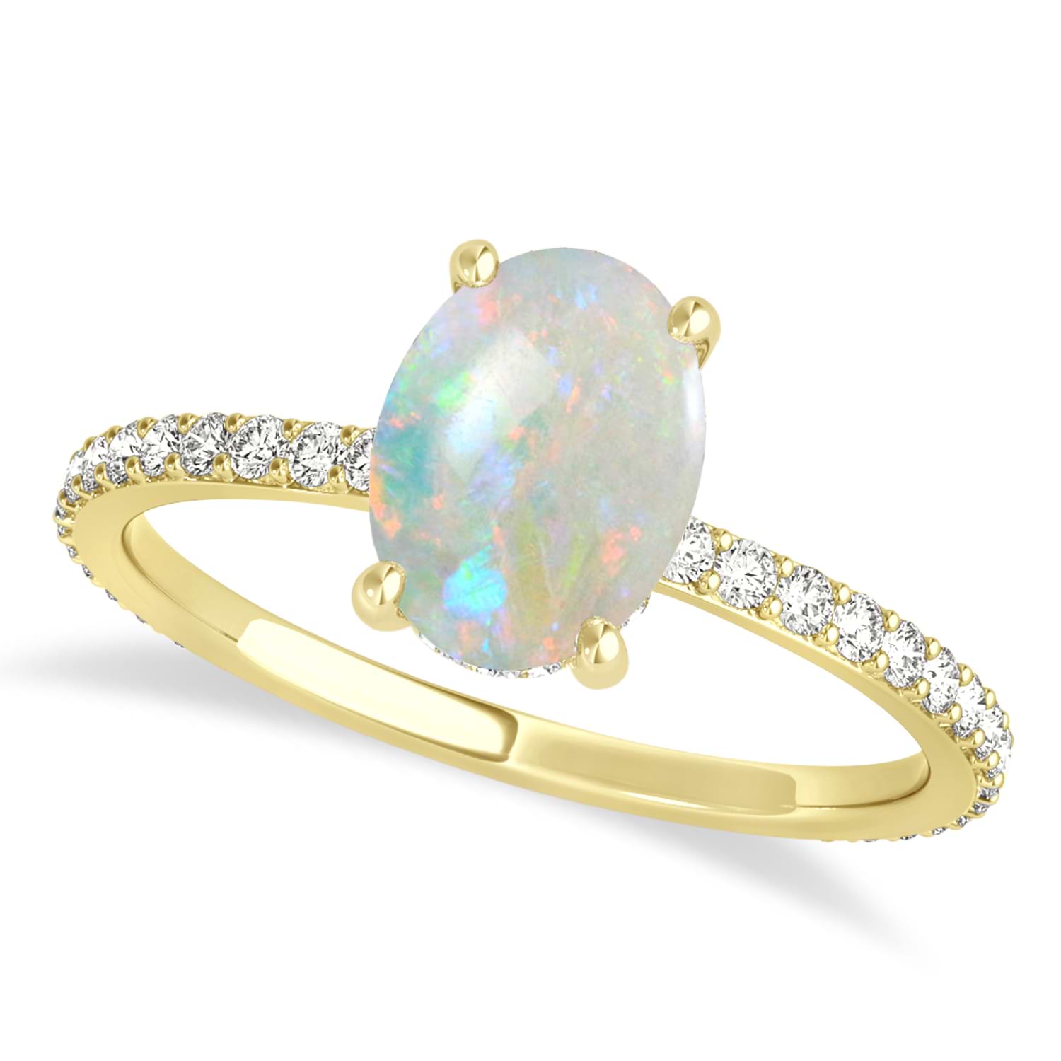 Oval Opal & Diamond Hidden Halo Engagement Ring 14k Yellow Gold (0.76ct)