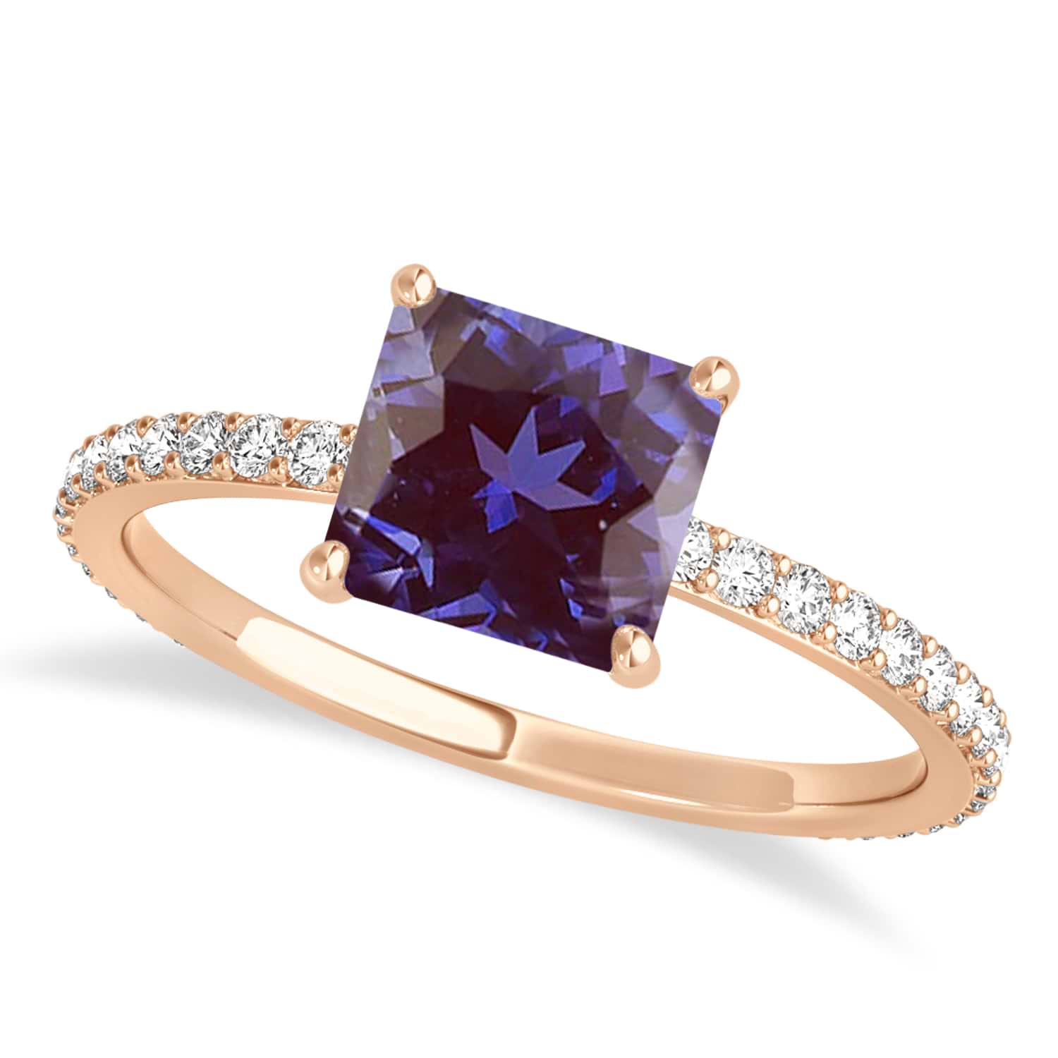 Princess Alexandrite & Diamond Hidden Halo Engagement Ring 14k Rose Gold (0.89ct)