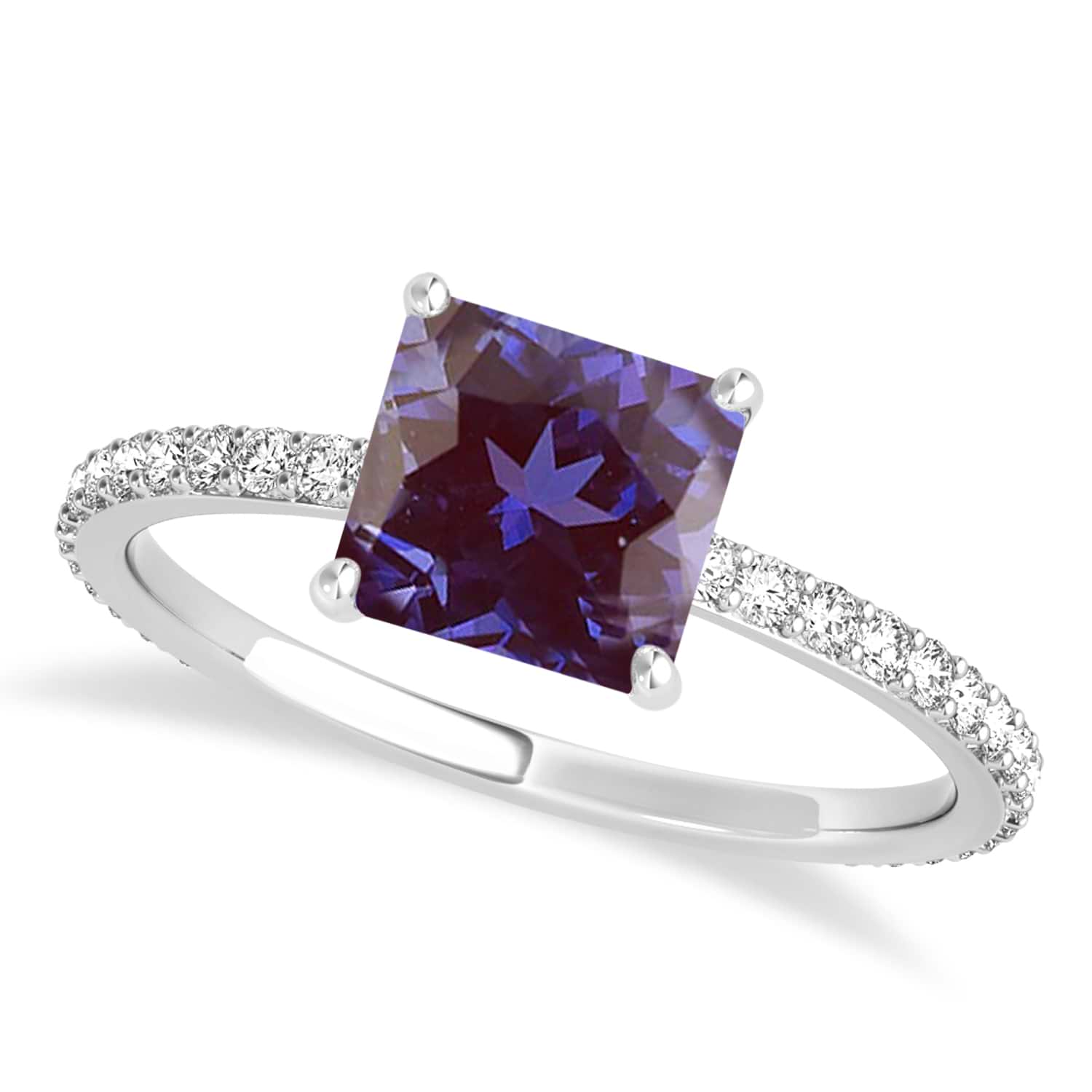 Princess Alexandrite & Diamond Hidden Halo Engagement Ring 14k White Gold (0.89ct)
