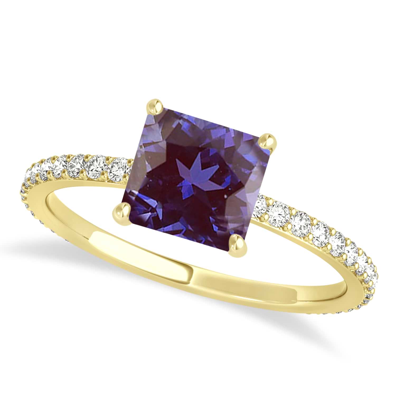 Princess Alexandrite & Diamond Hidden Halo Engagement Ring 14k Yellow Gold (0.89ct)