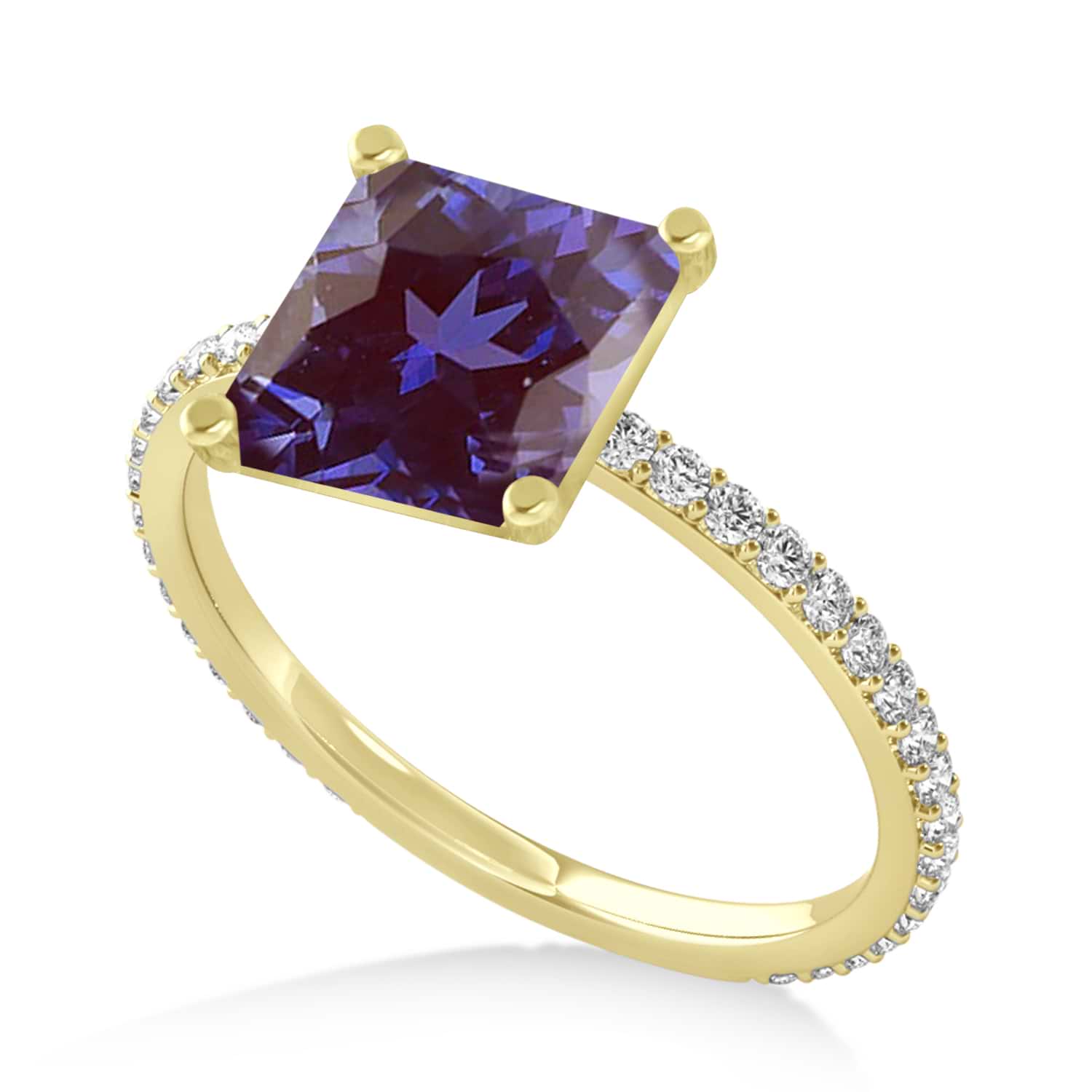 Princess Alexandrite & Diamond Hidden Halo Engagement Ring 18k Yellow Gold (0.89ct)