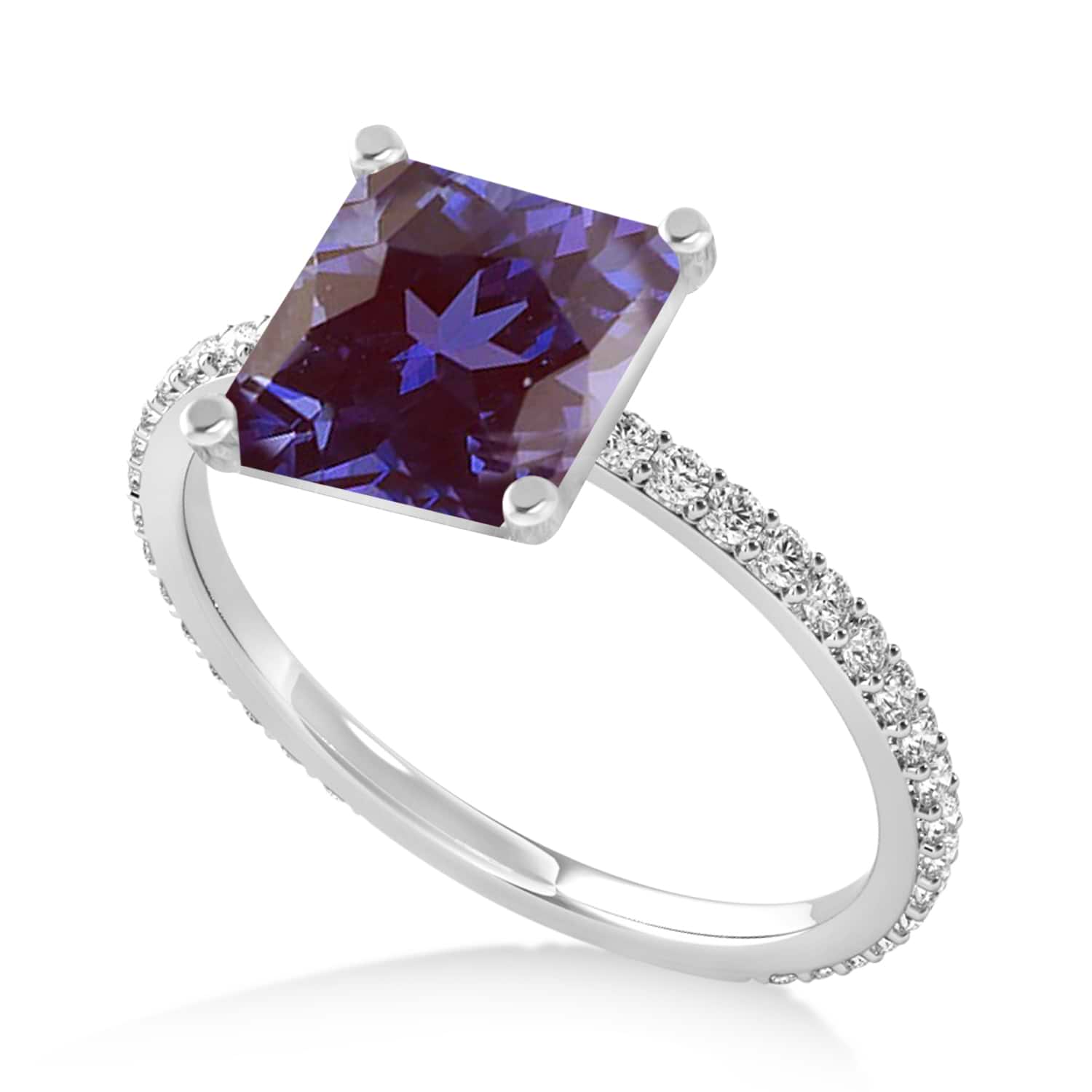 Princess Alexandrite & Diamond Hidden Halo Engagement Ring Platinum (0.89ct)