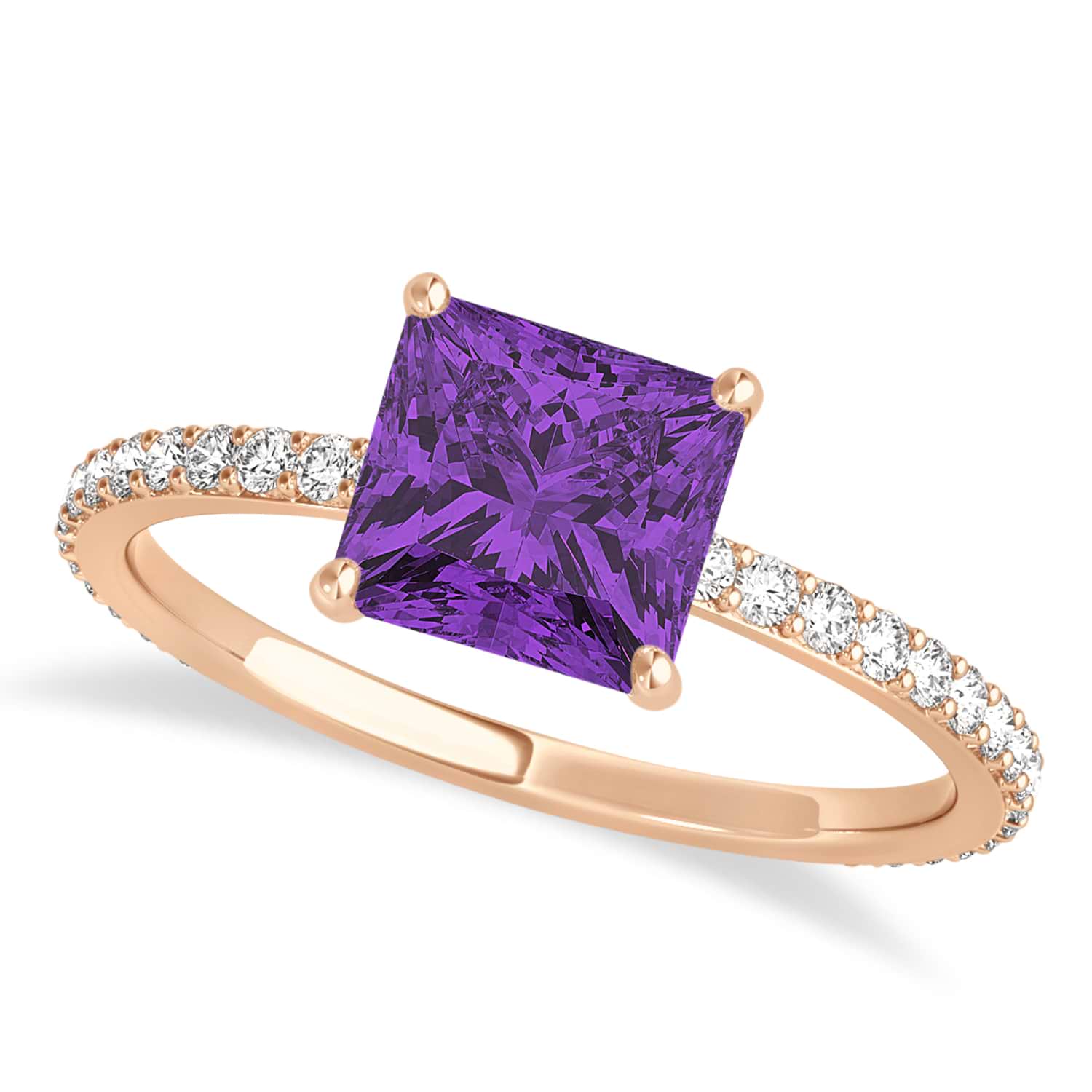 Princess Amethyst & Diamond Hidden Halo Engagement Ring 14k Rose Gold (0.89ct)